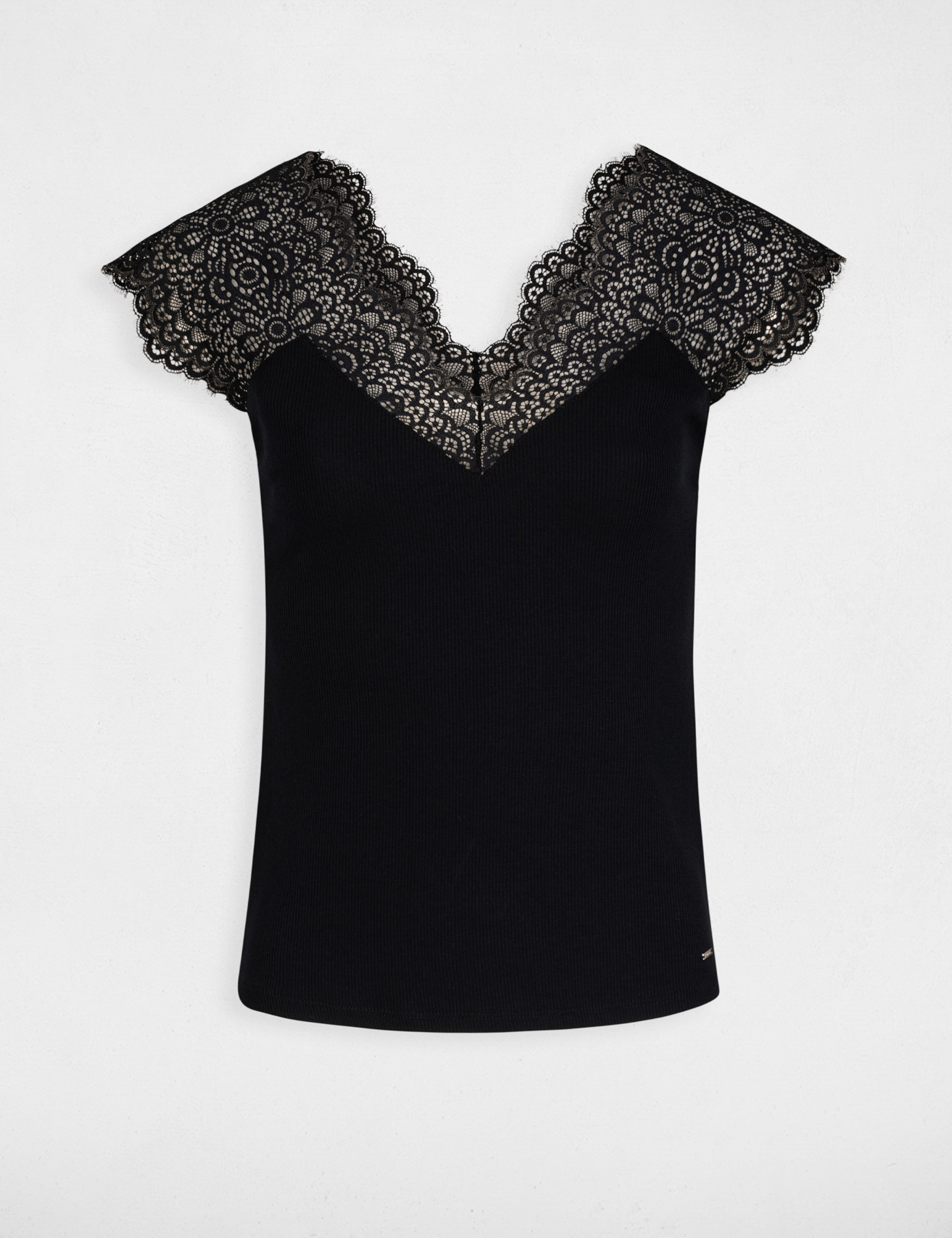 Vest top with wide straps and lace navy blue women
