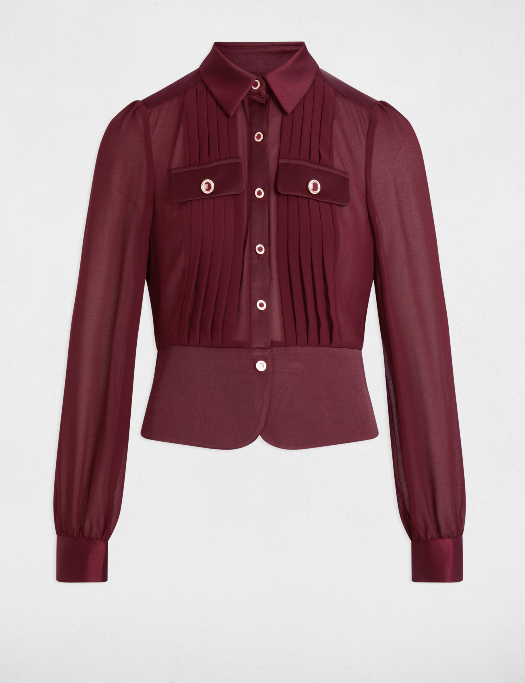 long sleeved shirt with pleats plum women Long-sleeved shirt with pleats plum women