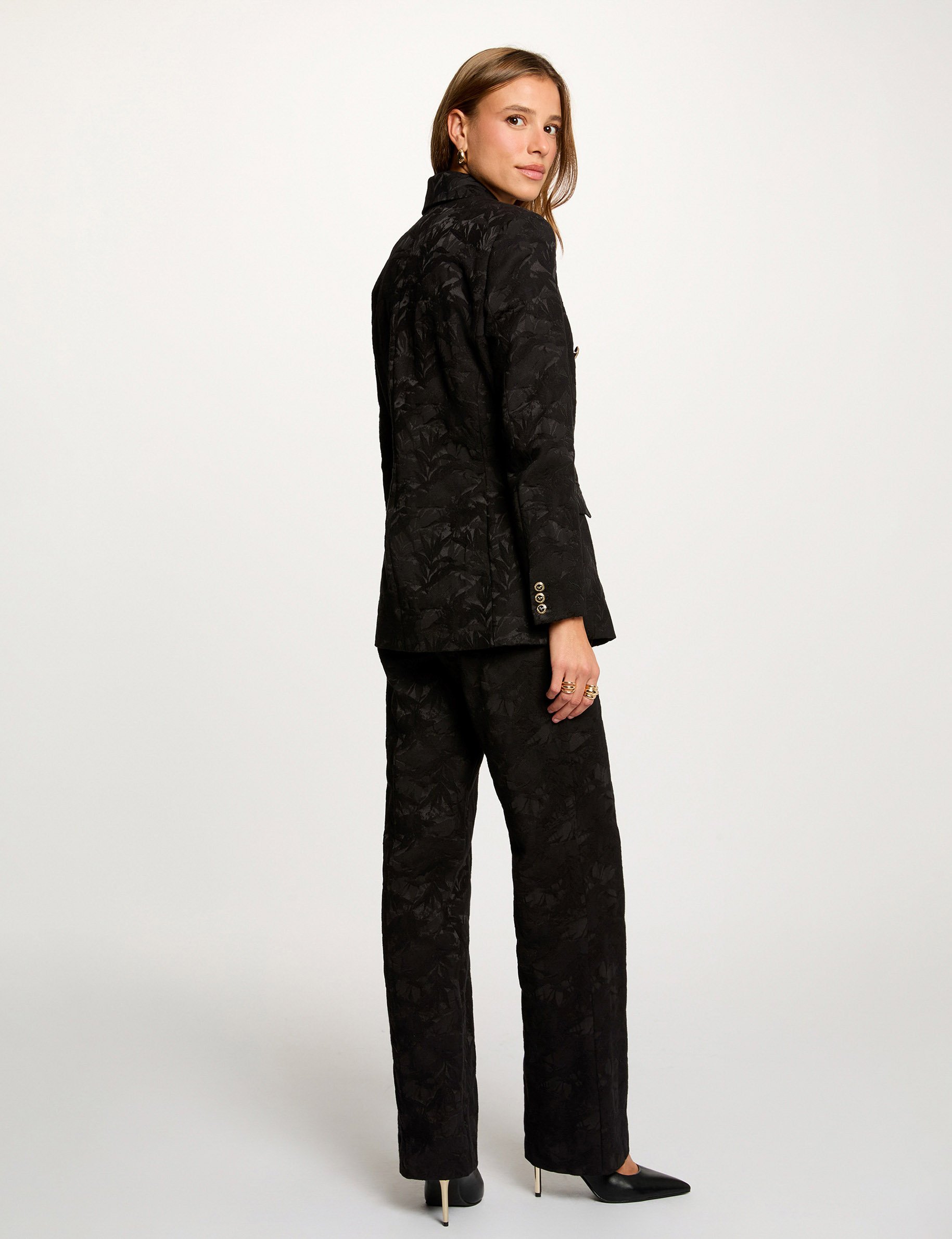 veste jacquard ajustee noir femme black women
