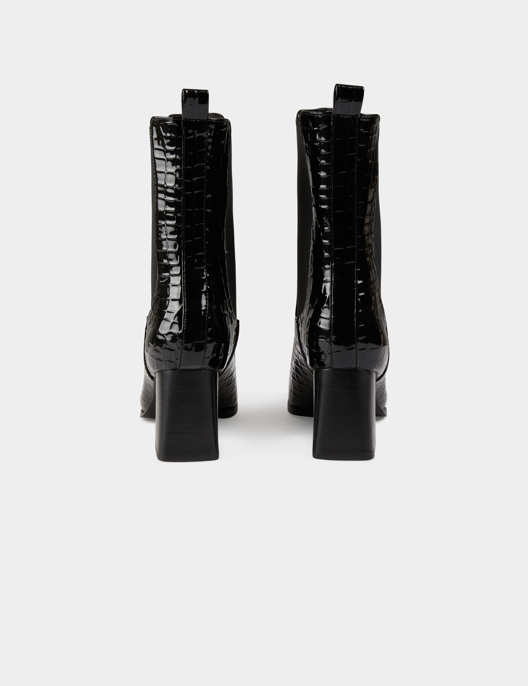 Patent croc effect boots with heels black ladies'