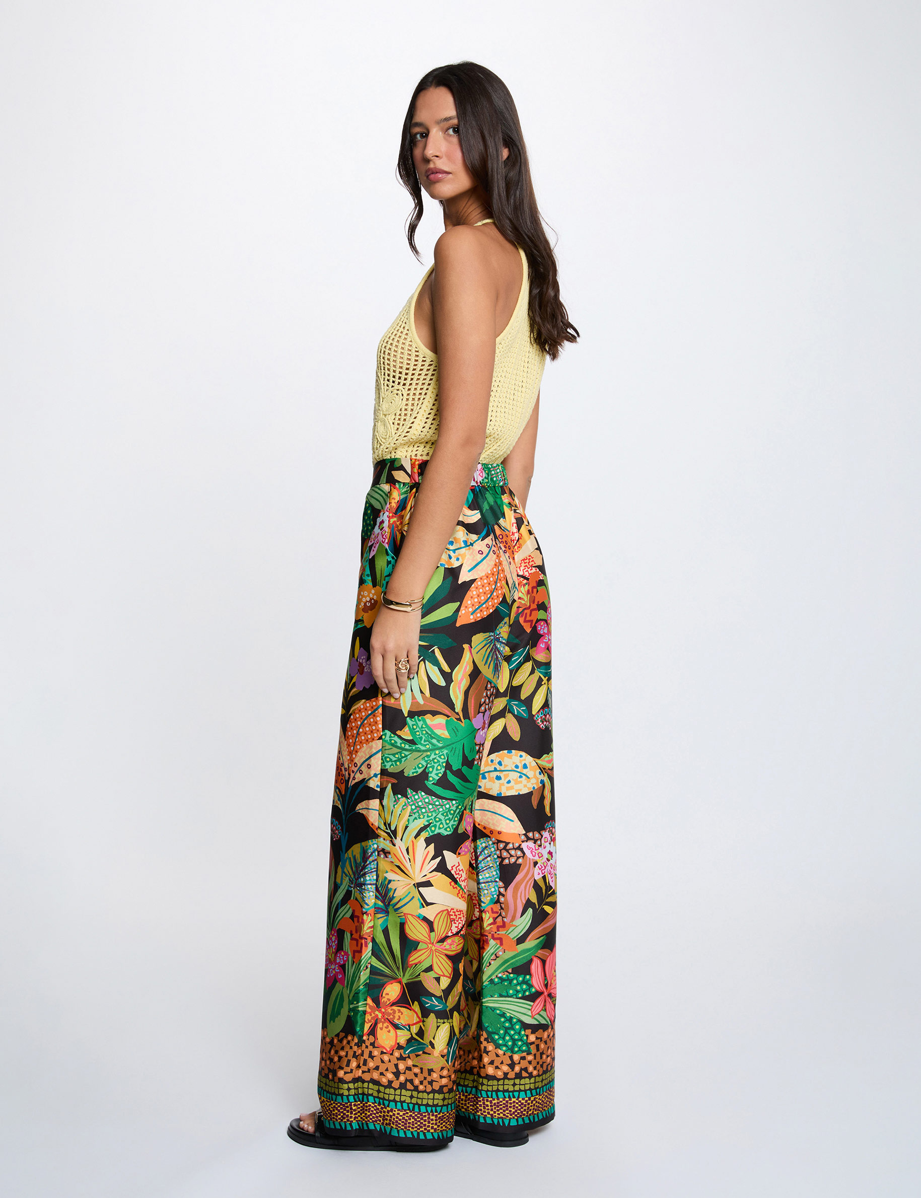 Satin wide-leg trousers black women