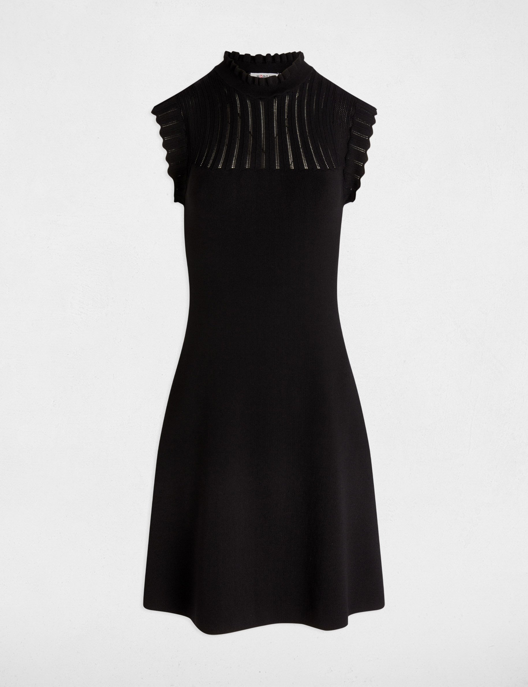 Robe tricot courte trapèze noir femme