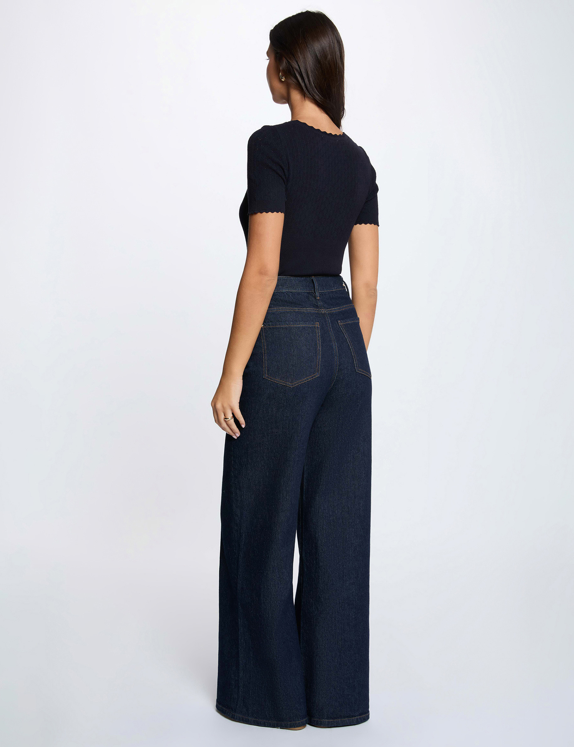 Fitted V-neck sweater navy blue women