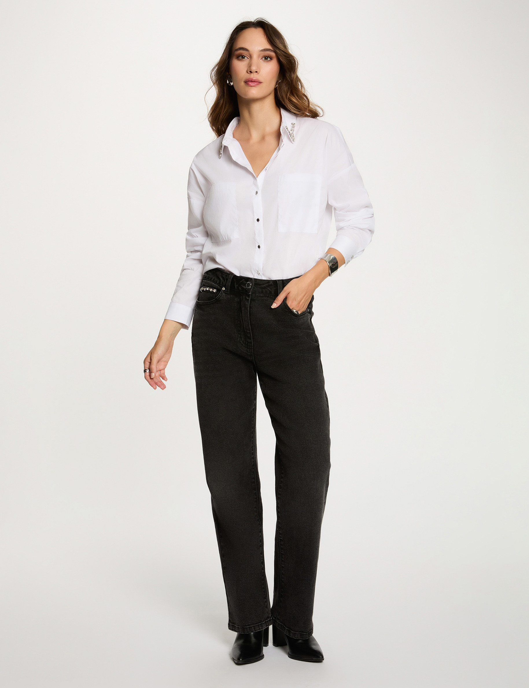Chemise oversize strass blanc femme