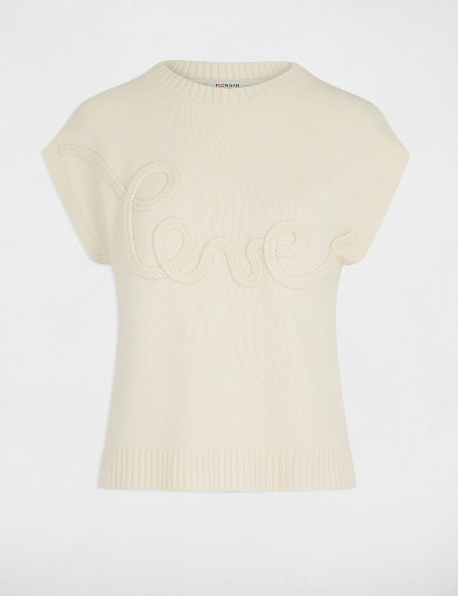 Embroidered round neck sweater cream women