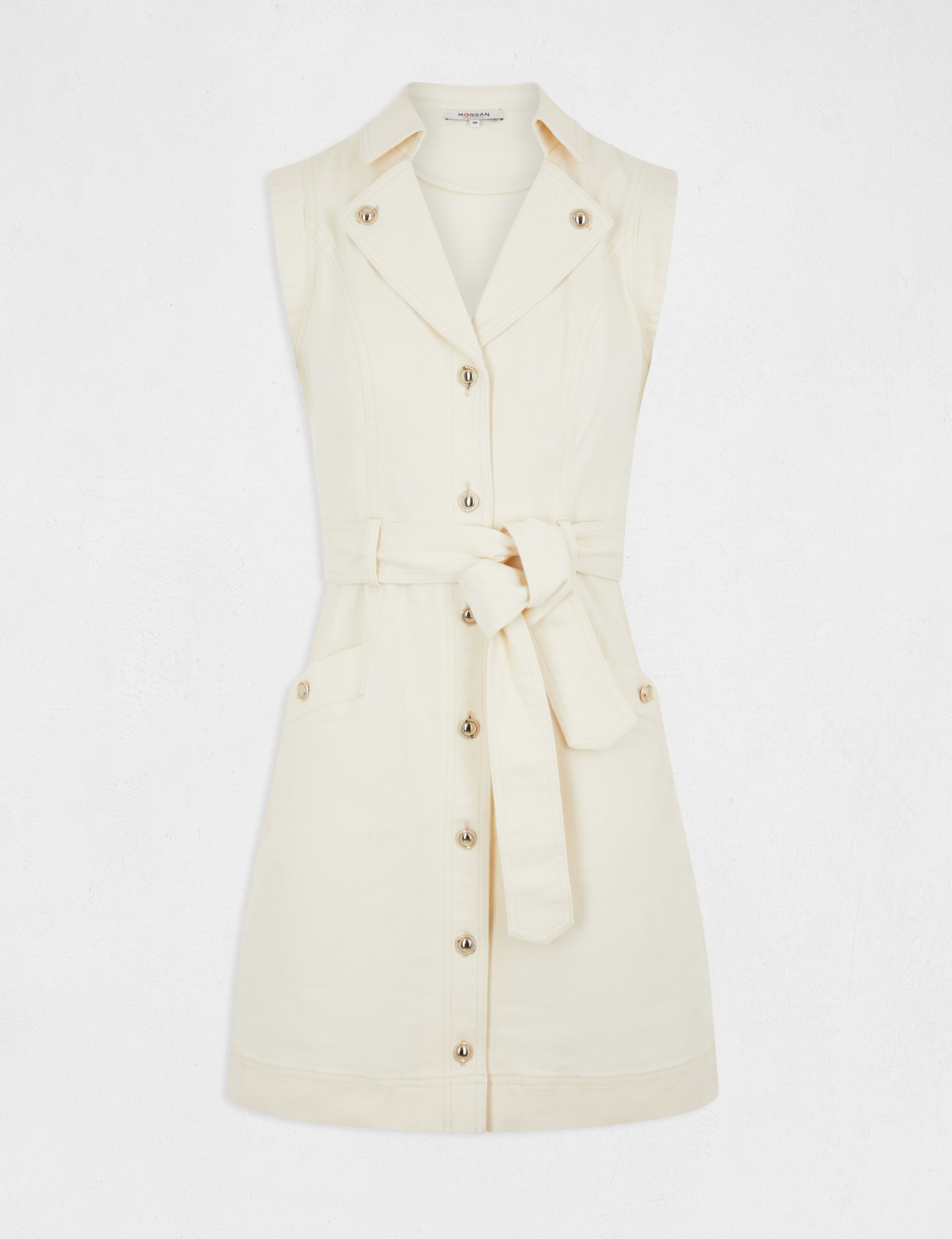 Straight buttoned and belted dress ladies' Straight buttoned and belted dress ladies'