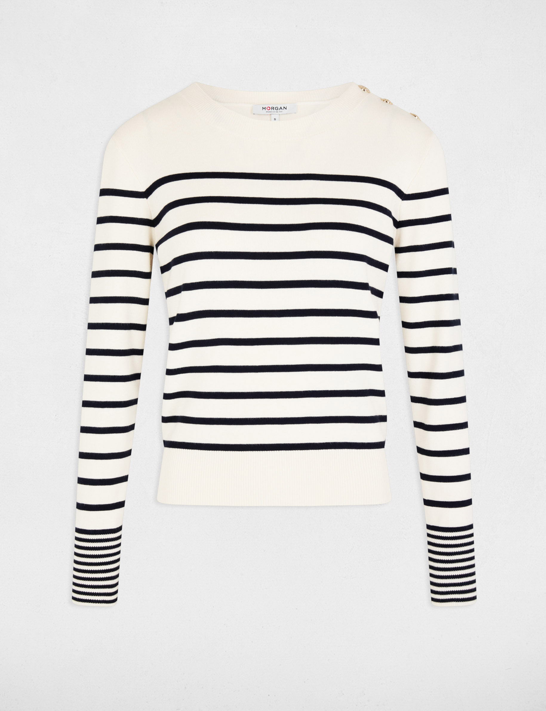 long sleeved jumper with stripes ecru women Long-sleeved jumper with stripes ecru women