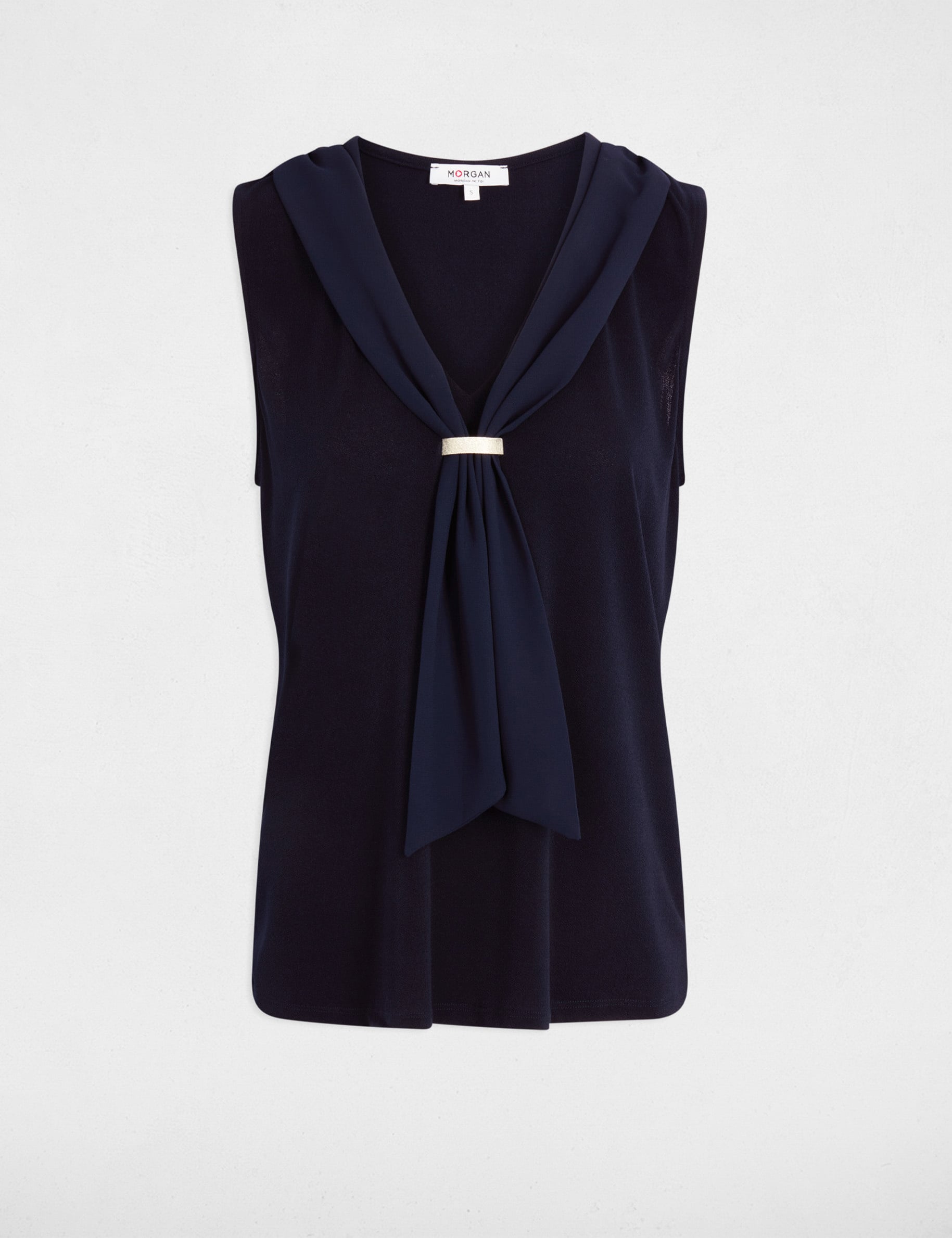 T-shirt with tie neck navy blue women