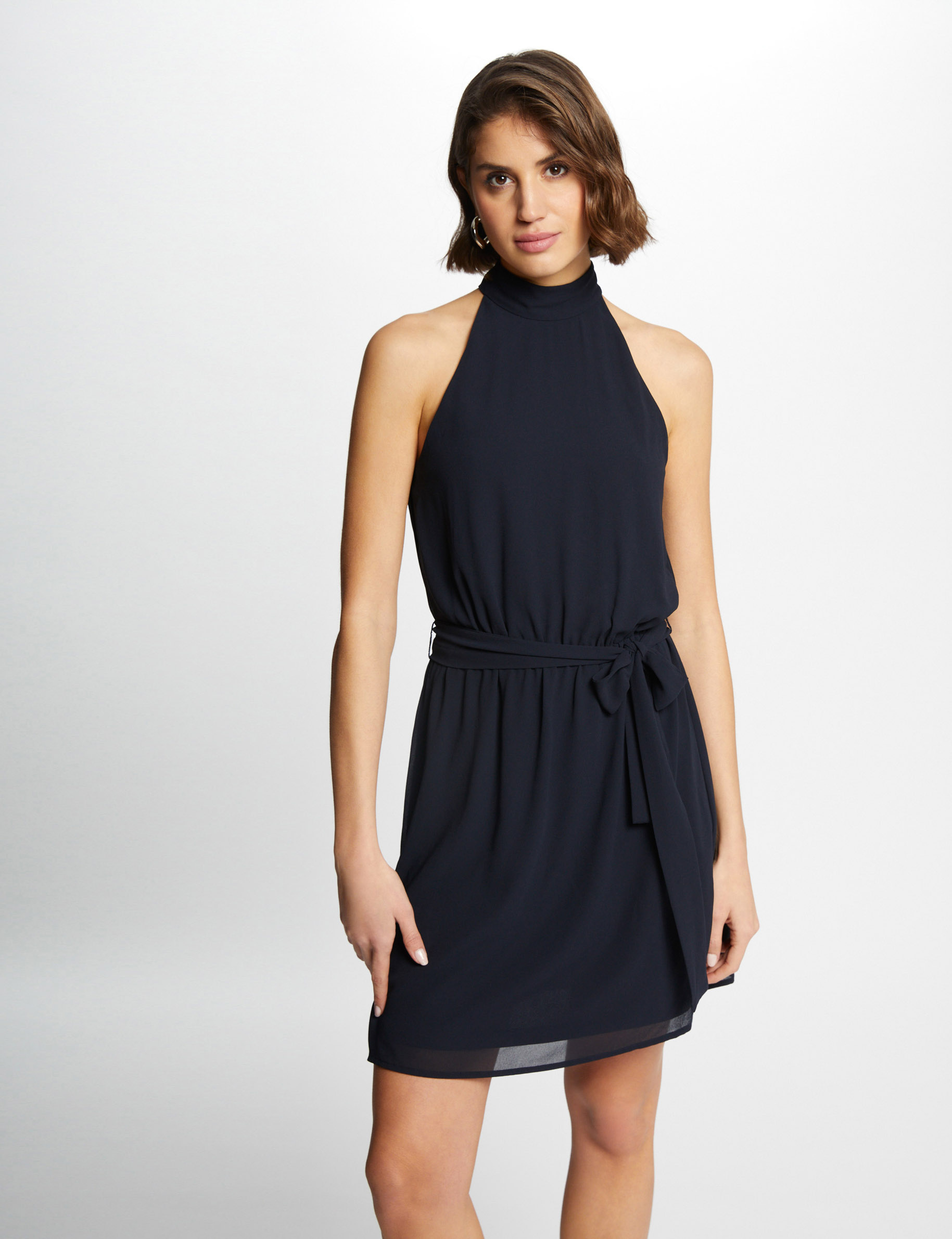 Belted fitted mini dress navy ladies'