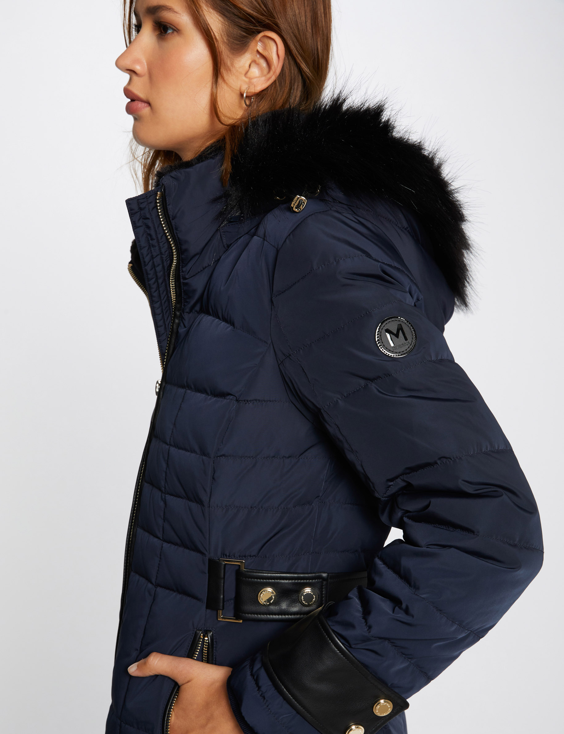 straight padded jacket with hood navy blue women Straight padded jacket with hood navy blue women