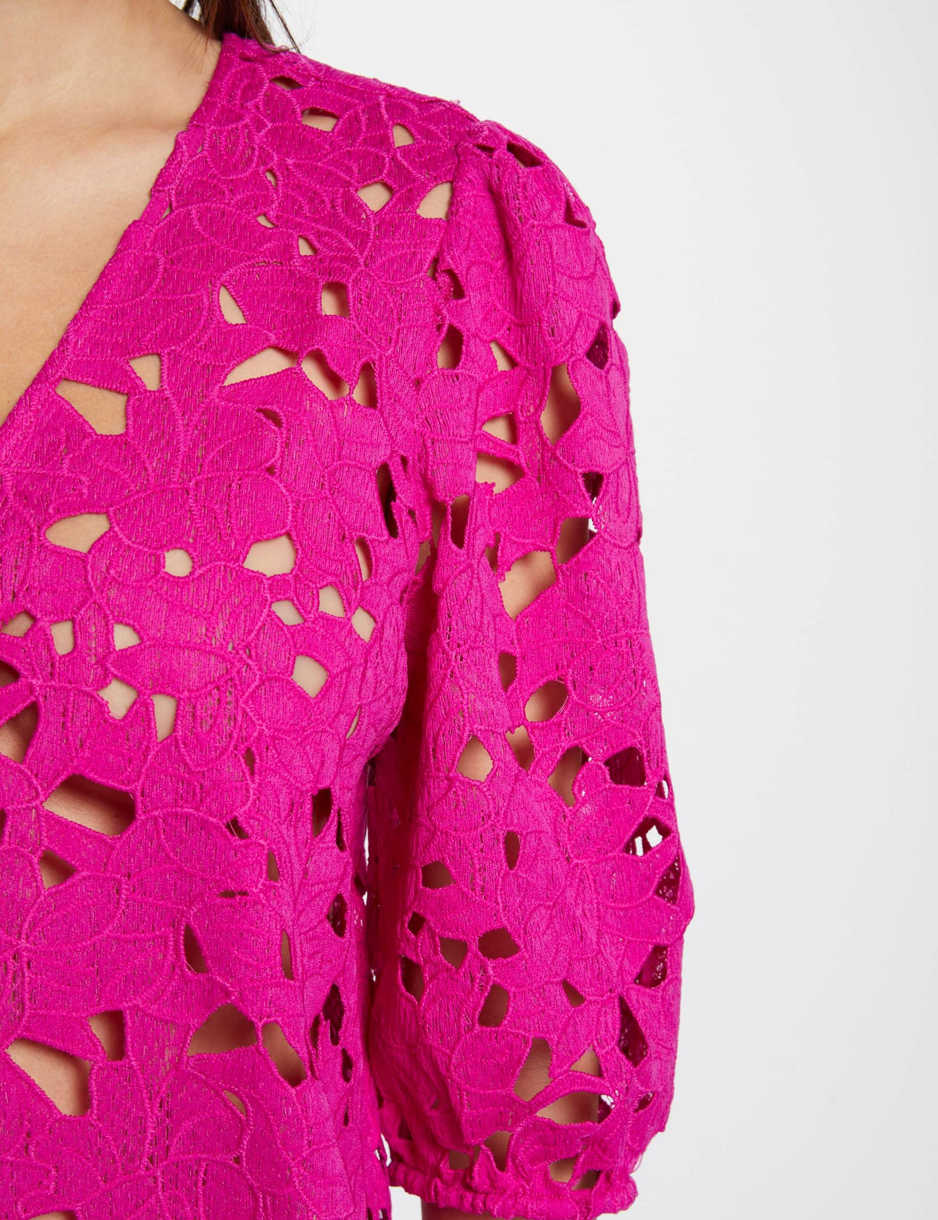 lace shirt 34 length sleeves dark pink women Lace shirt 3/4-length sleeves dark pink women