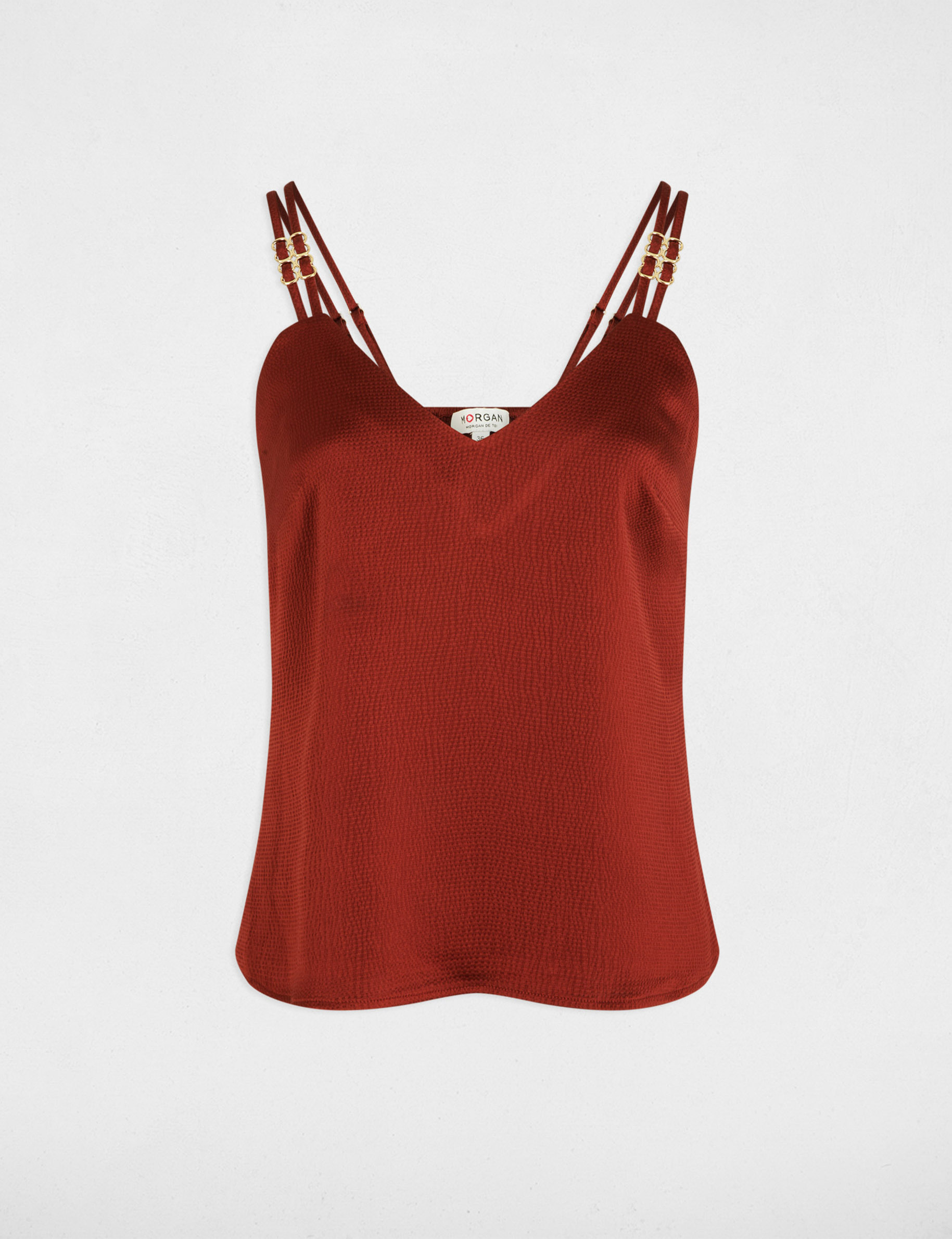 Satin top with straps cognac brown women
