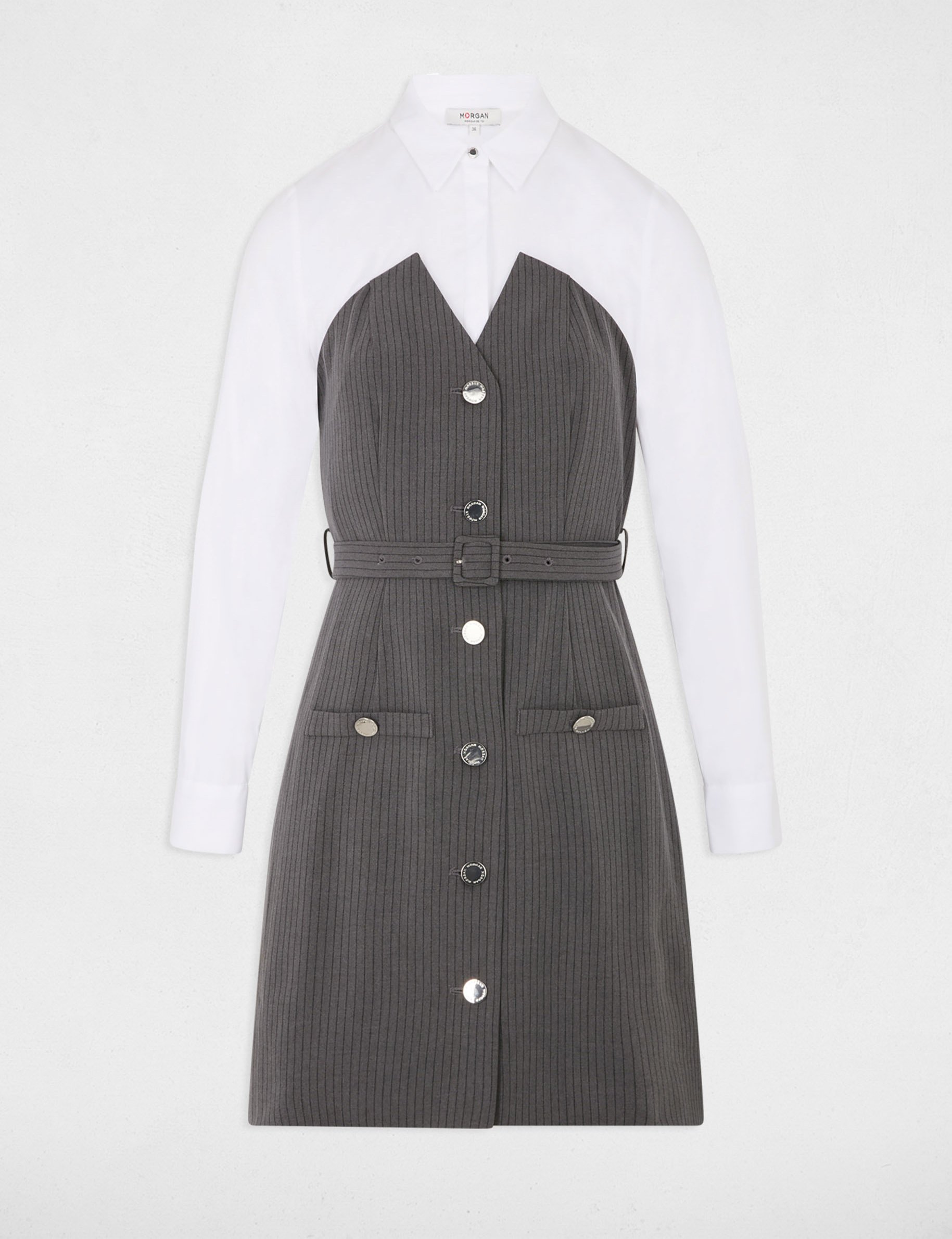 Flowy dress with notch collar mid-grey women