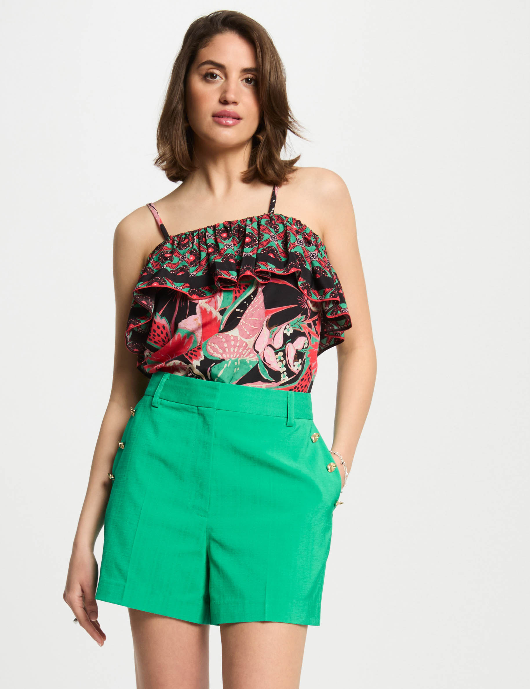 loose shorts with buttons emerald green women Loose shorts with buttons emerald green women