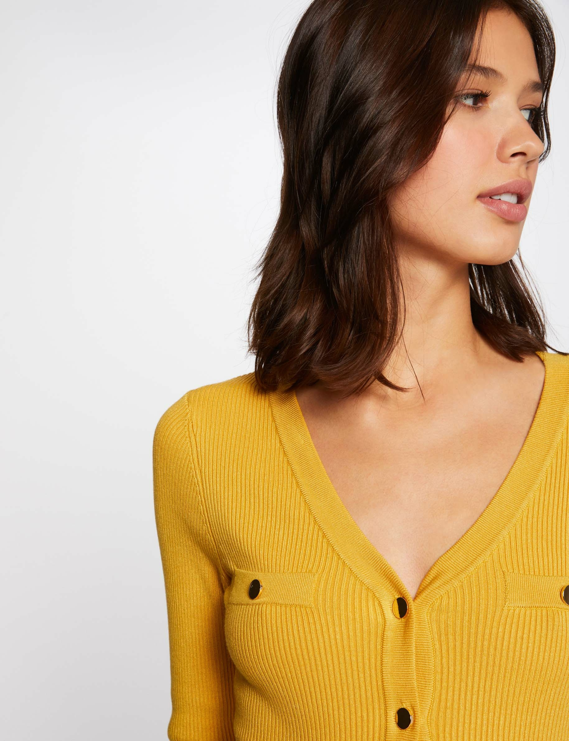 Buttoned 3/4-length sleeved jumper yellow ladies'