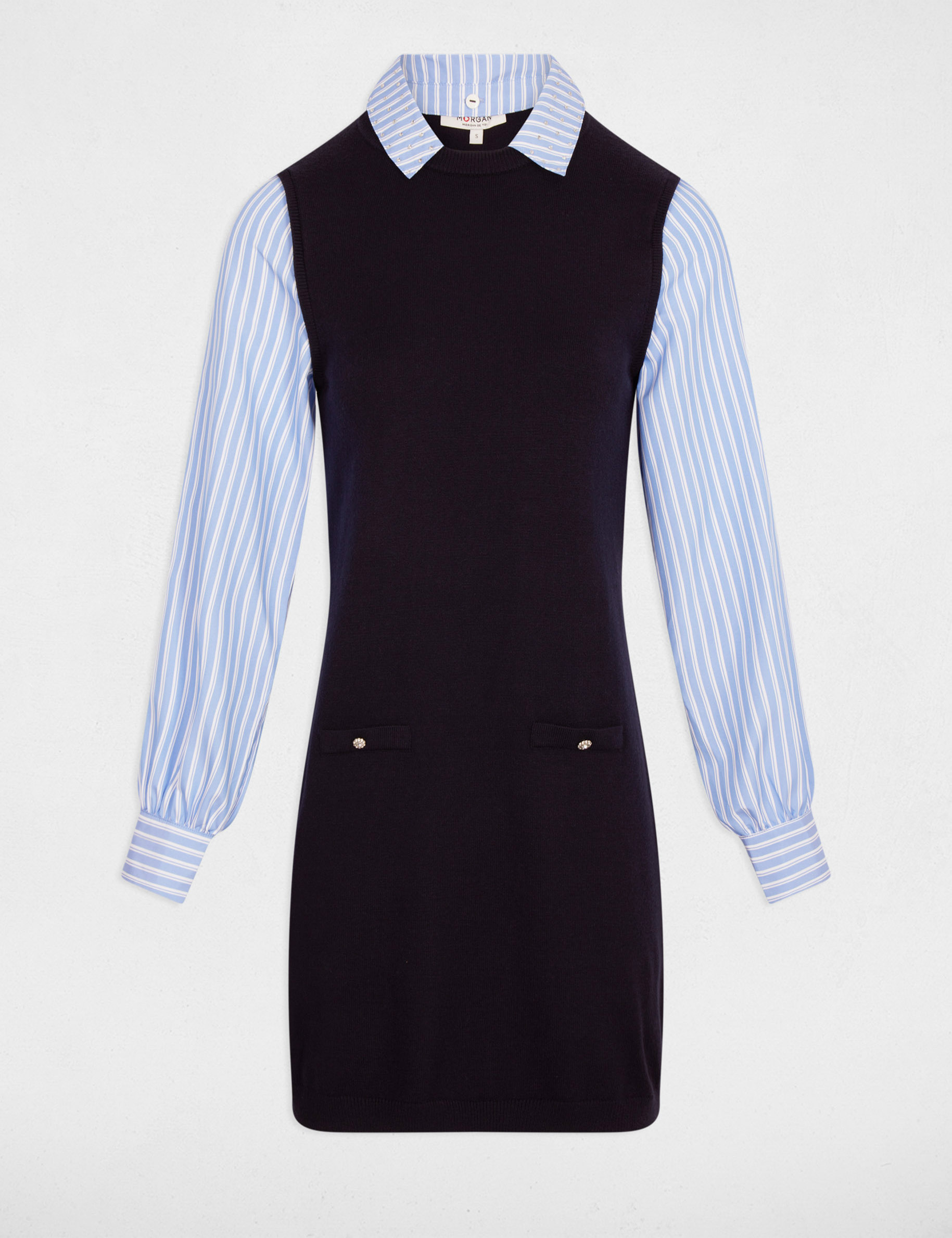 Fitted short dress navy blue women