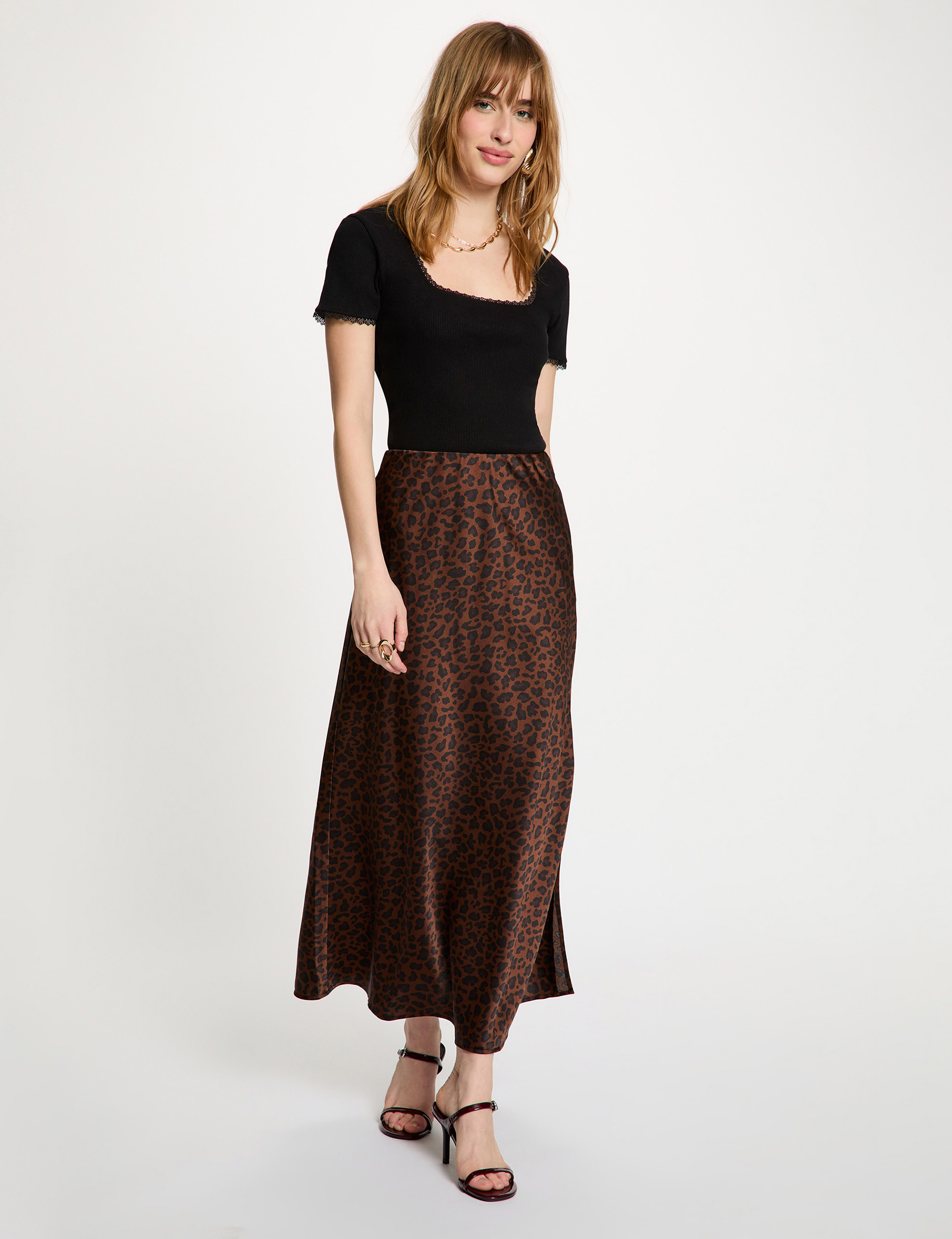 Satin long skirt multicolor women