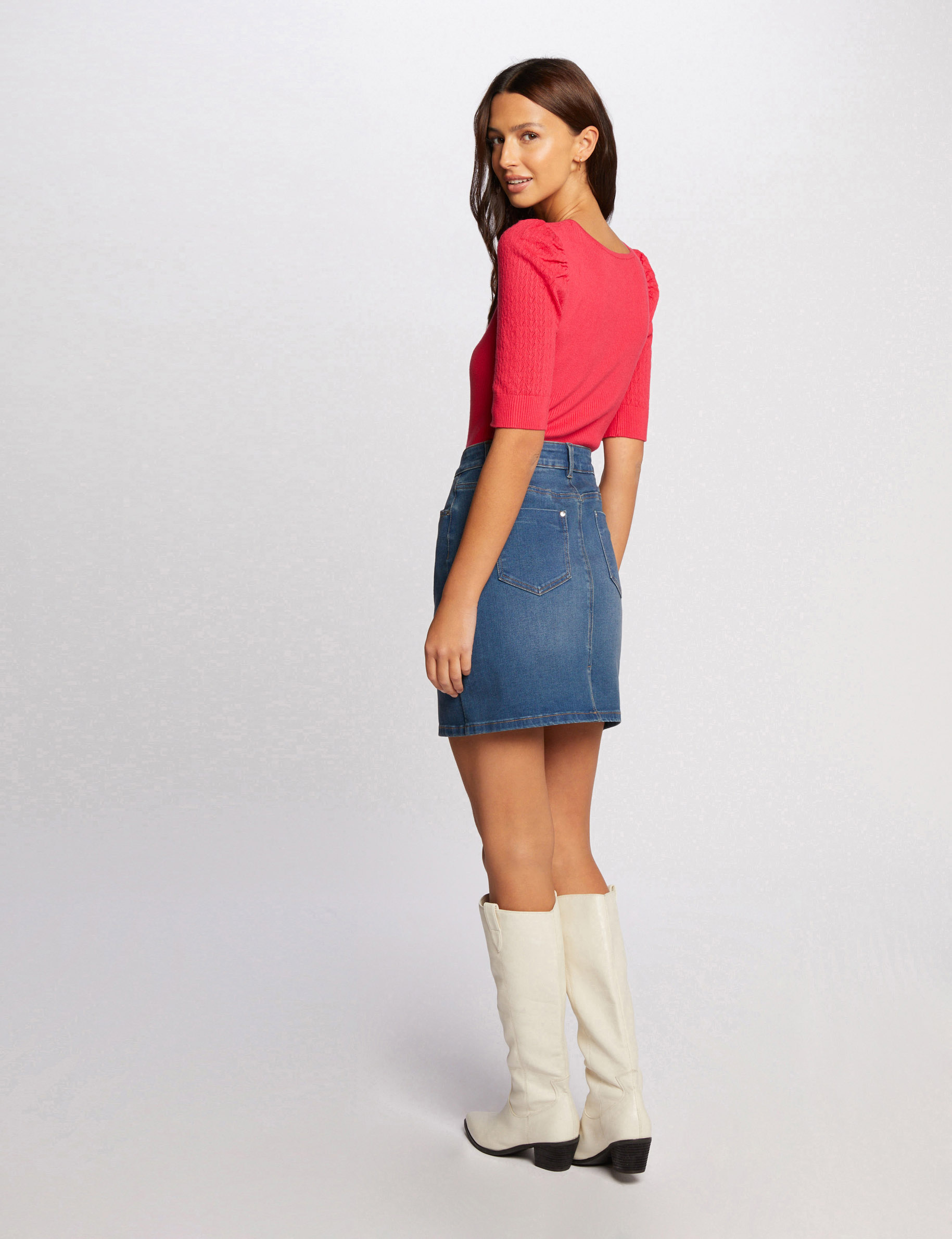 Short denim skirt stone denim ladies'