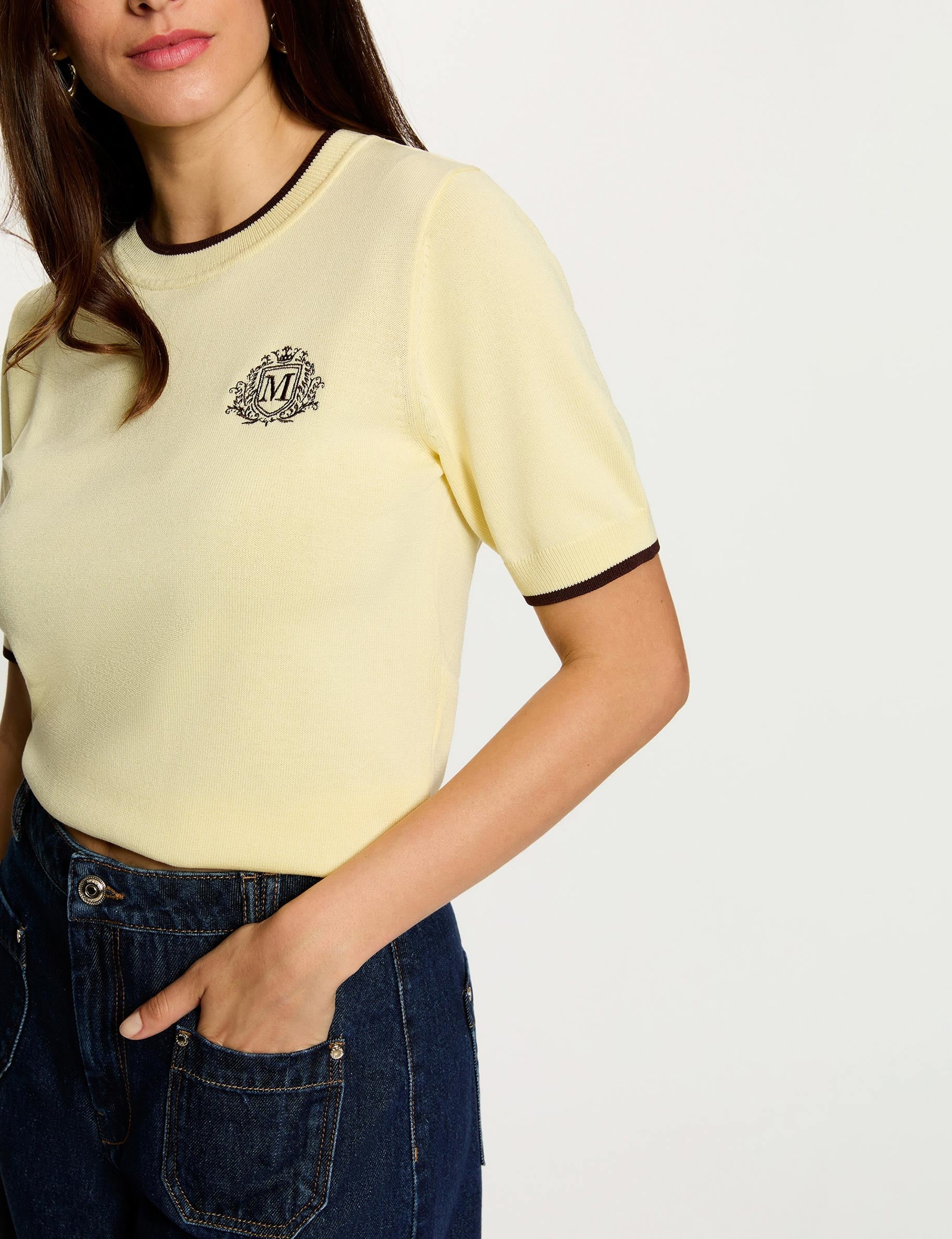 Short-sleeve sweater pastel yellow women
