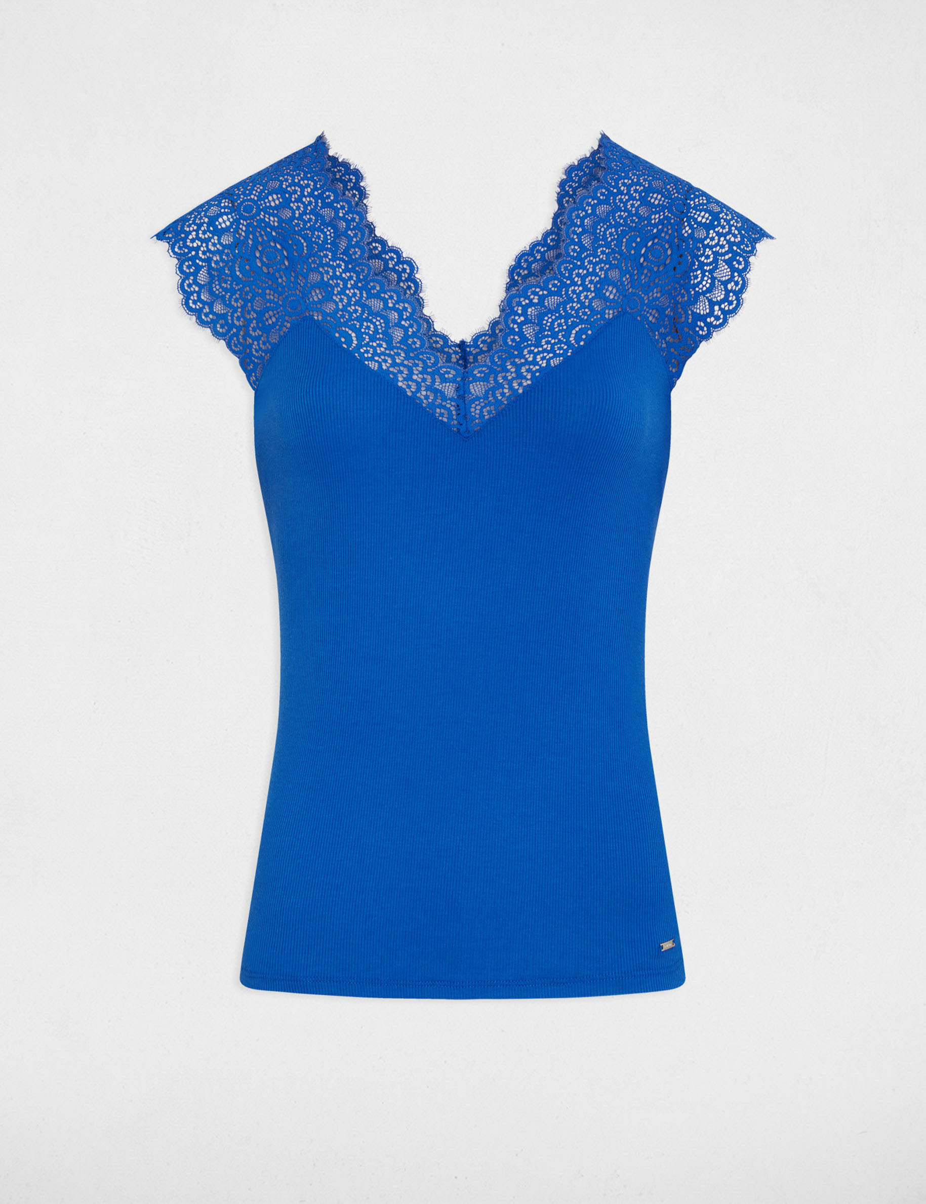 Vest top with wide straps and lace blue ladies'