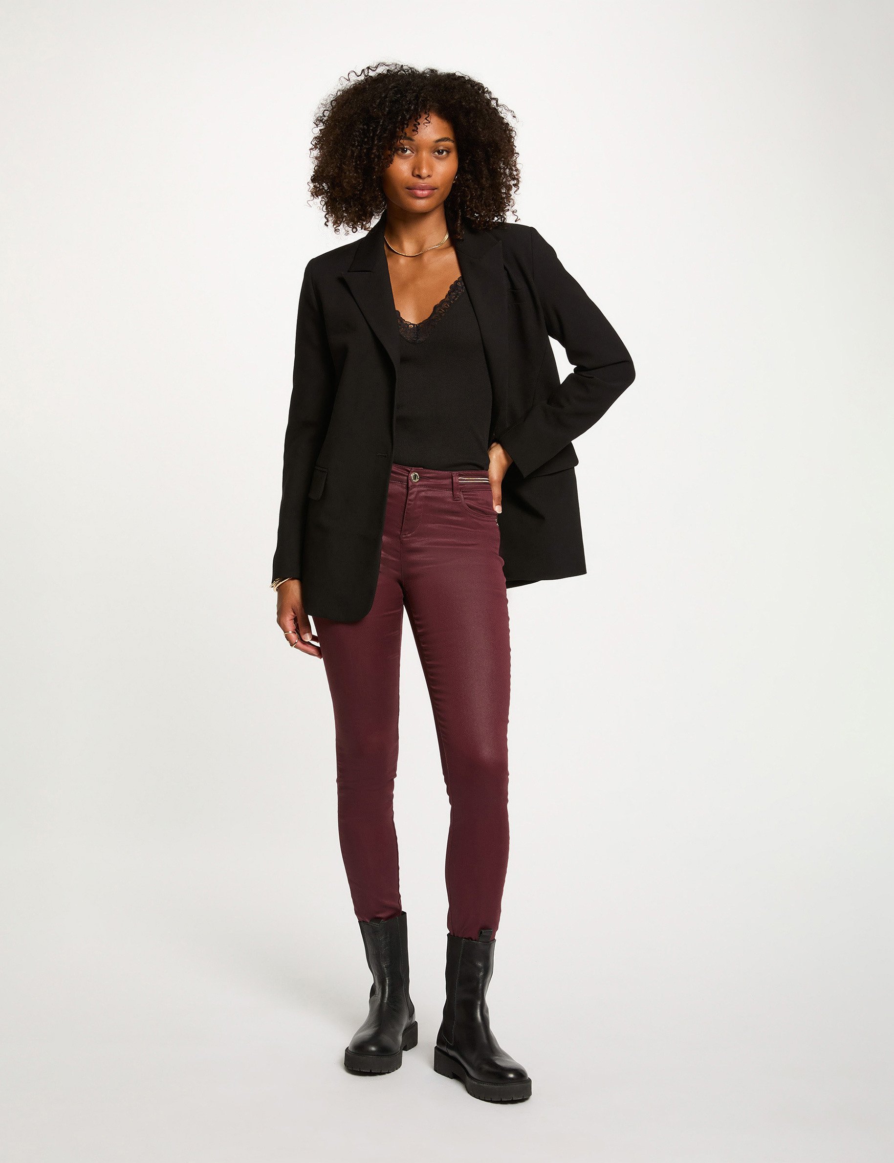 slim trousers with wet effect plum women Slim trousers with wet effect plum women