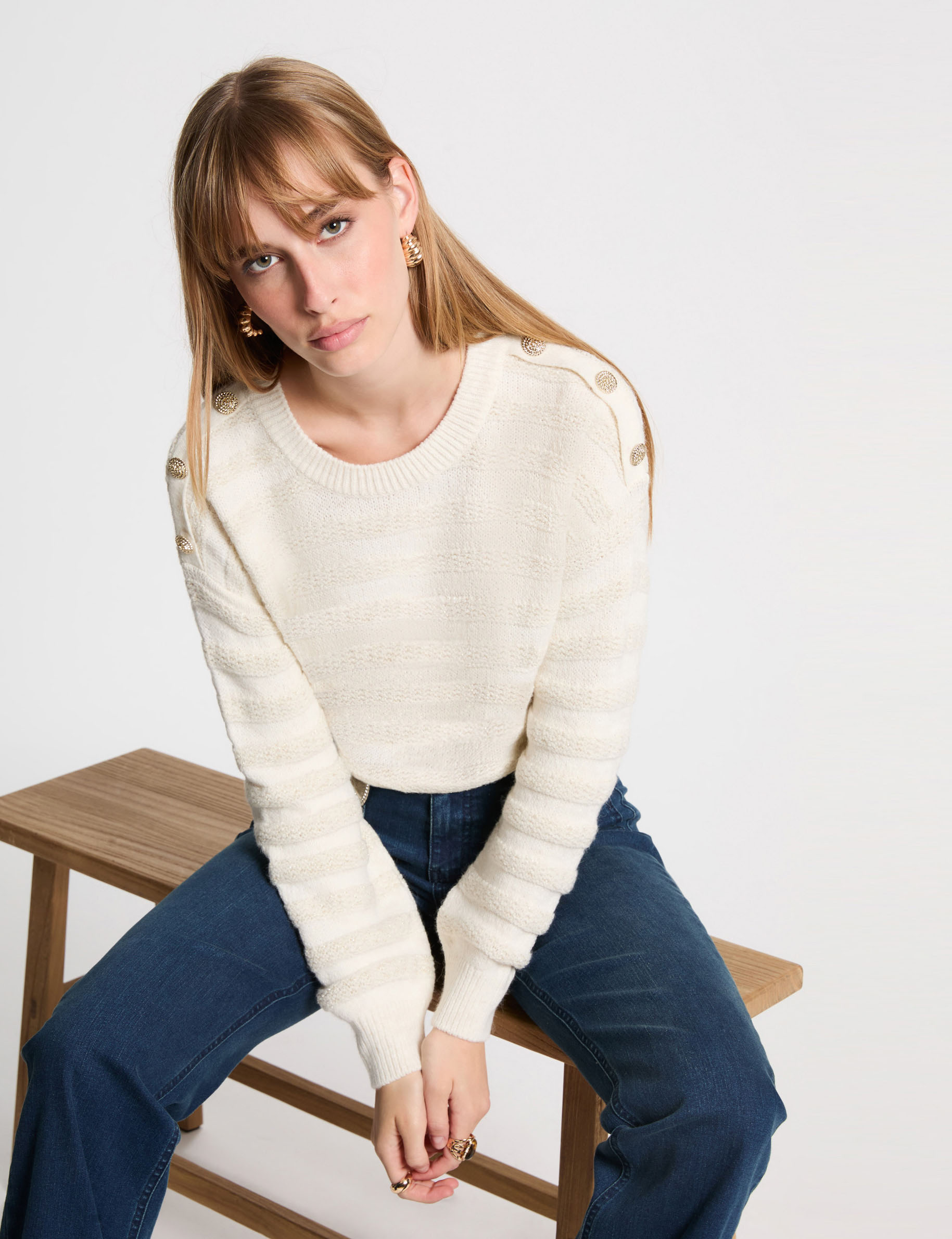 jumper round neck and buttons beige women Jumper round neck and buttons beige women