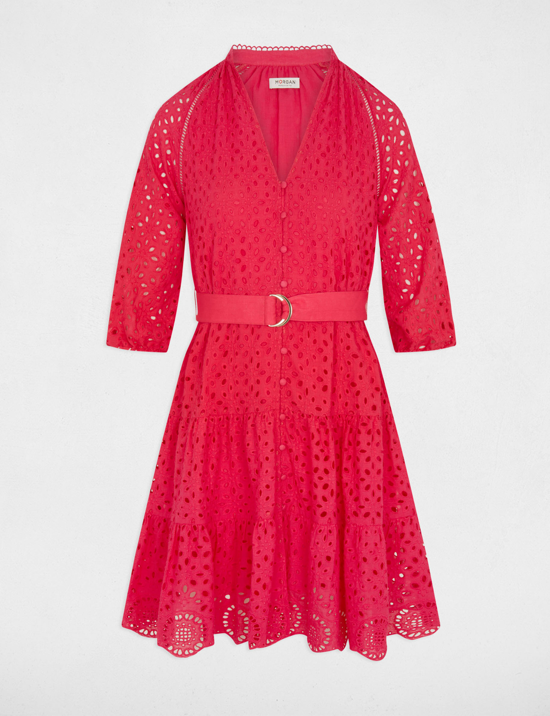 Embroidered A-line mini dress raspberry ladies'