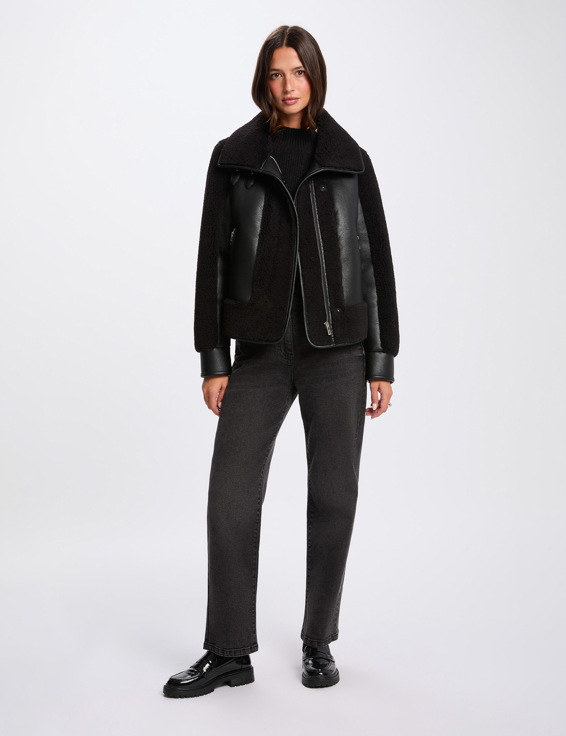 short coat with tailored collar black women Short coat with tailored collar black women