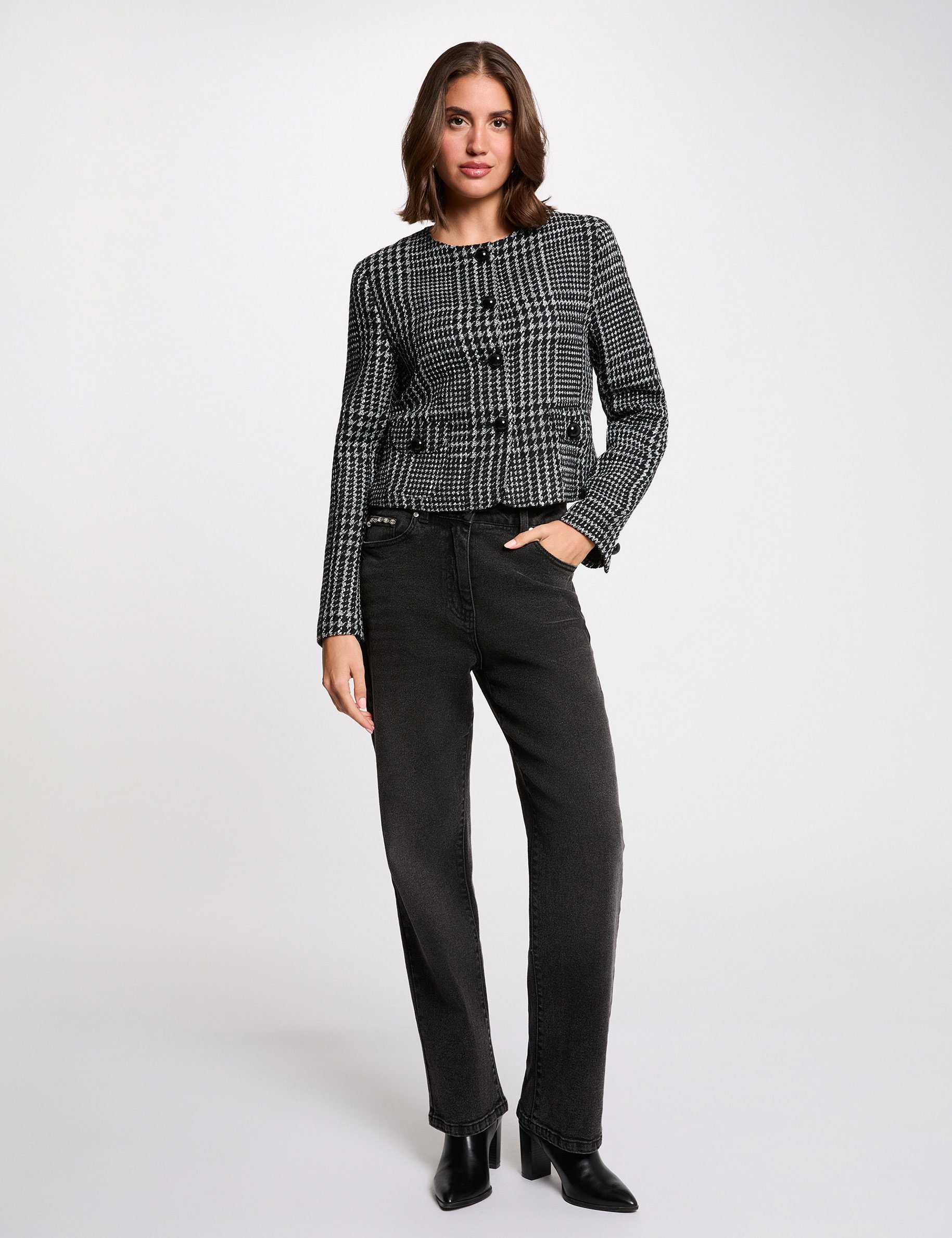 Tweed jacket with round neck multicolor women