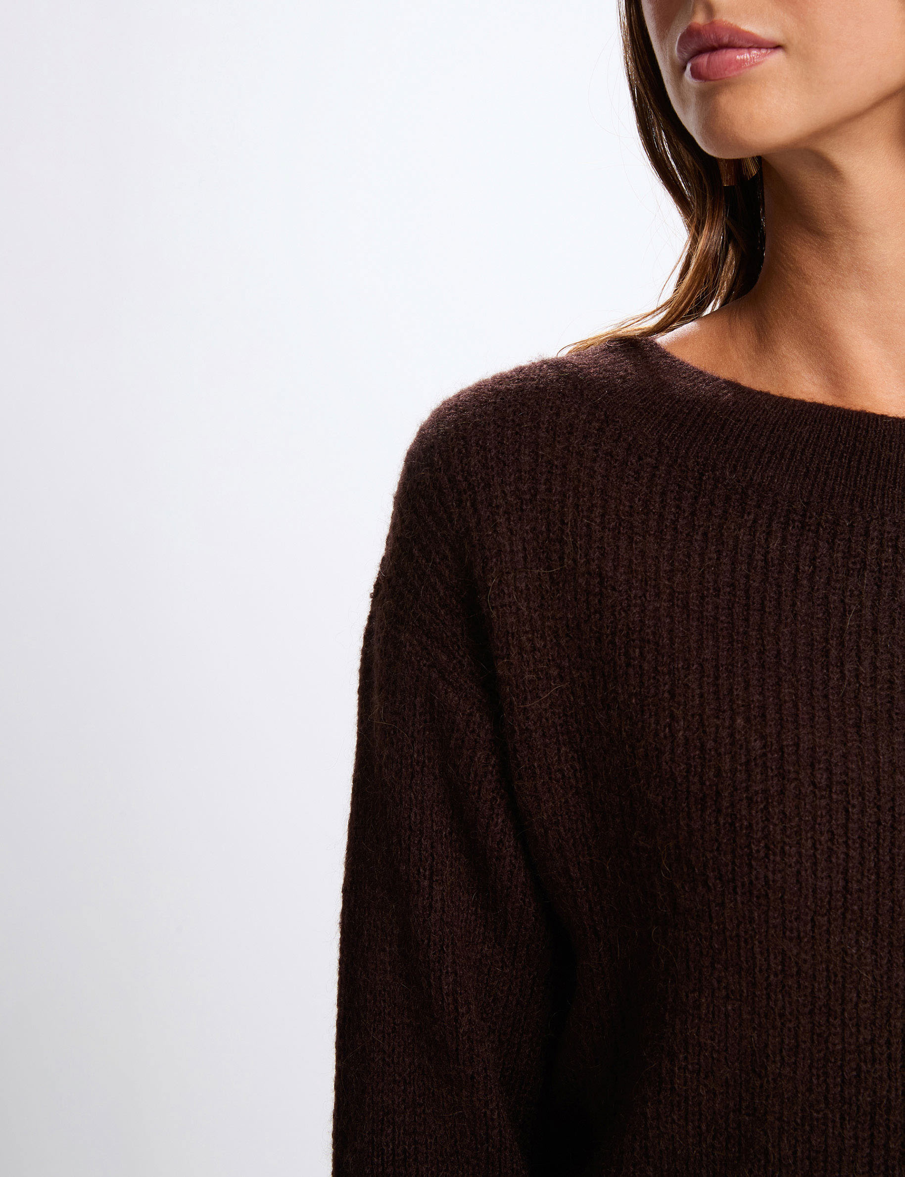 Jumper with round neck dark brown women