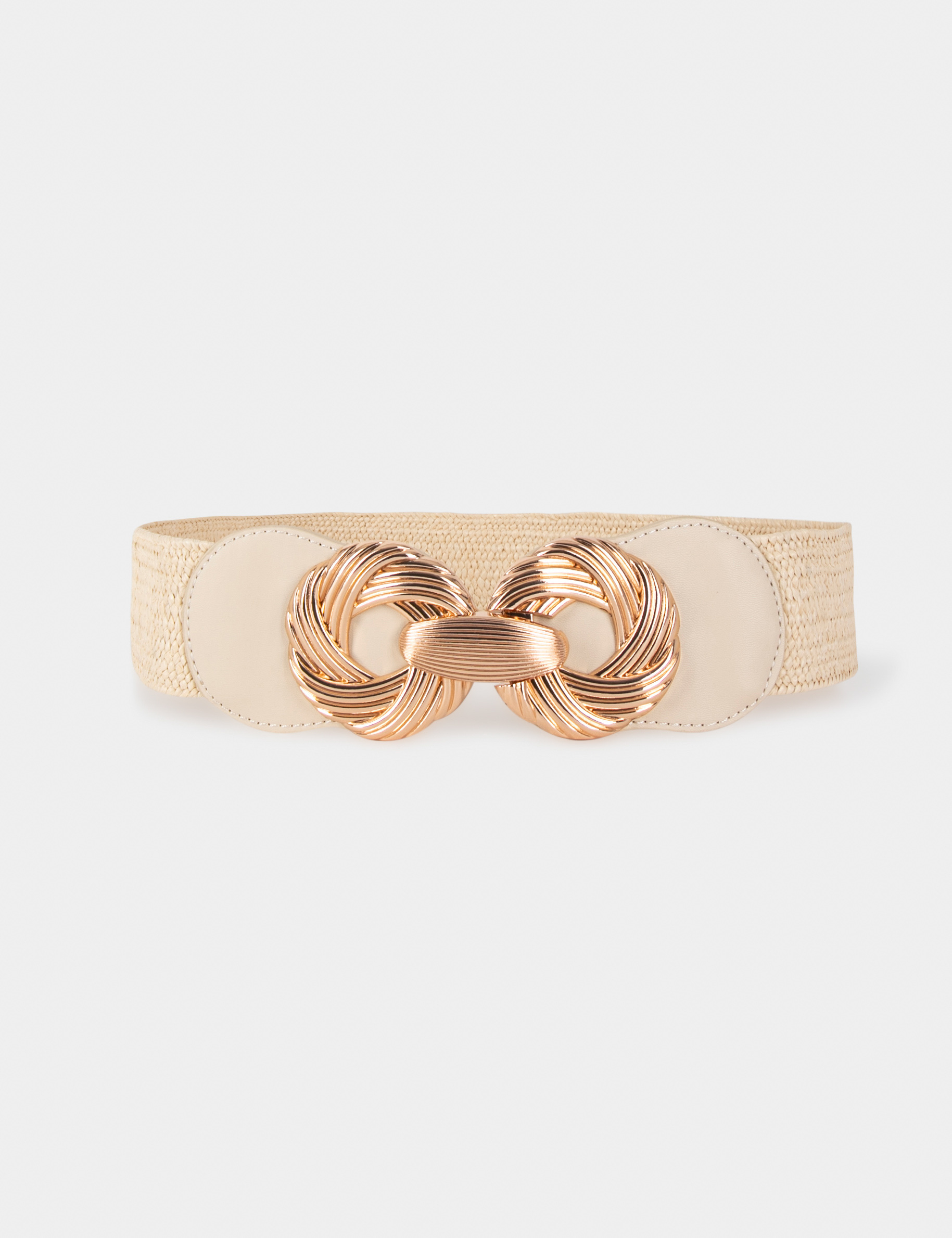 Elasticised belt with buckles beige ladies'