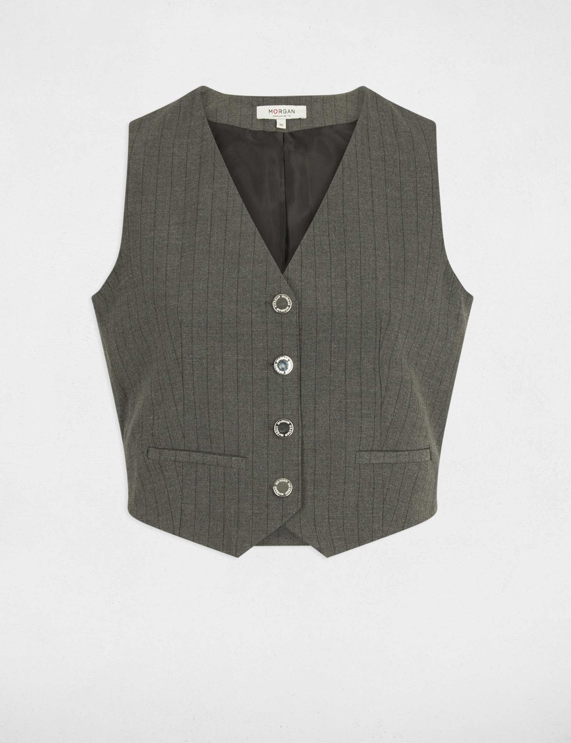 Striped sleeveless cardigan mid-grey women