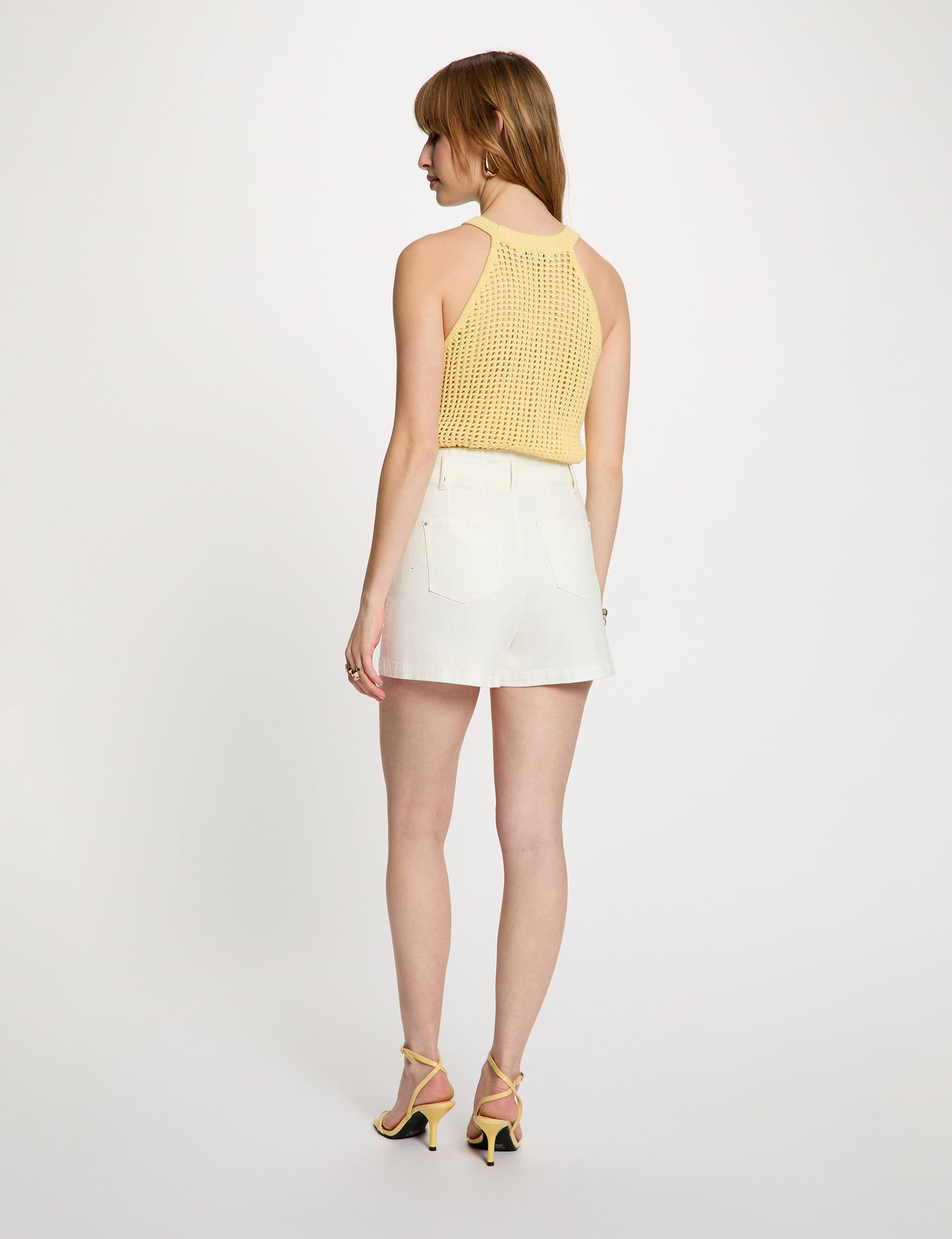 Fitted round neck tank top light yellow women