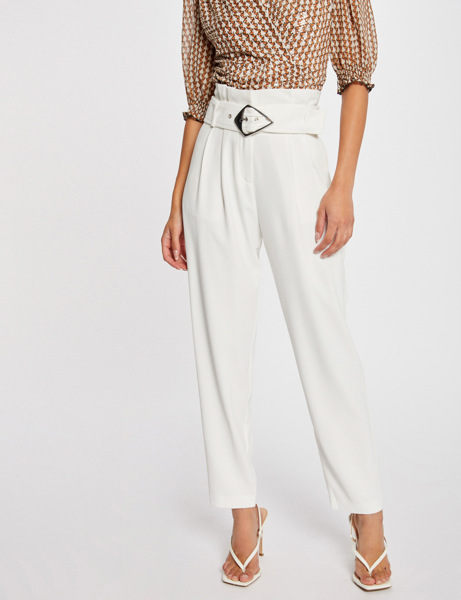 Cropped paperbag trousers ecru ladies' Cropped paperbag trousers ecru ladies'