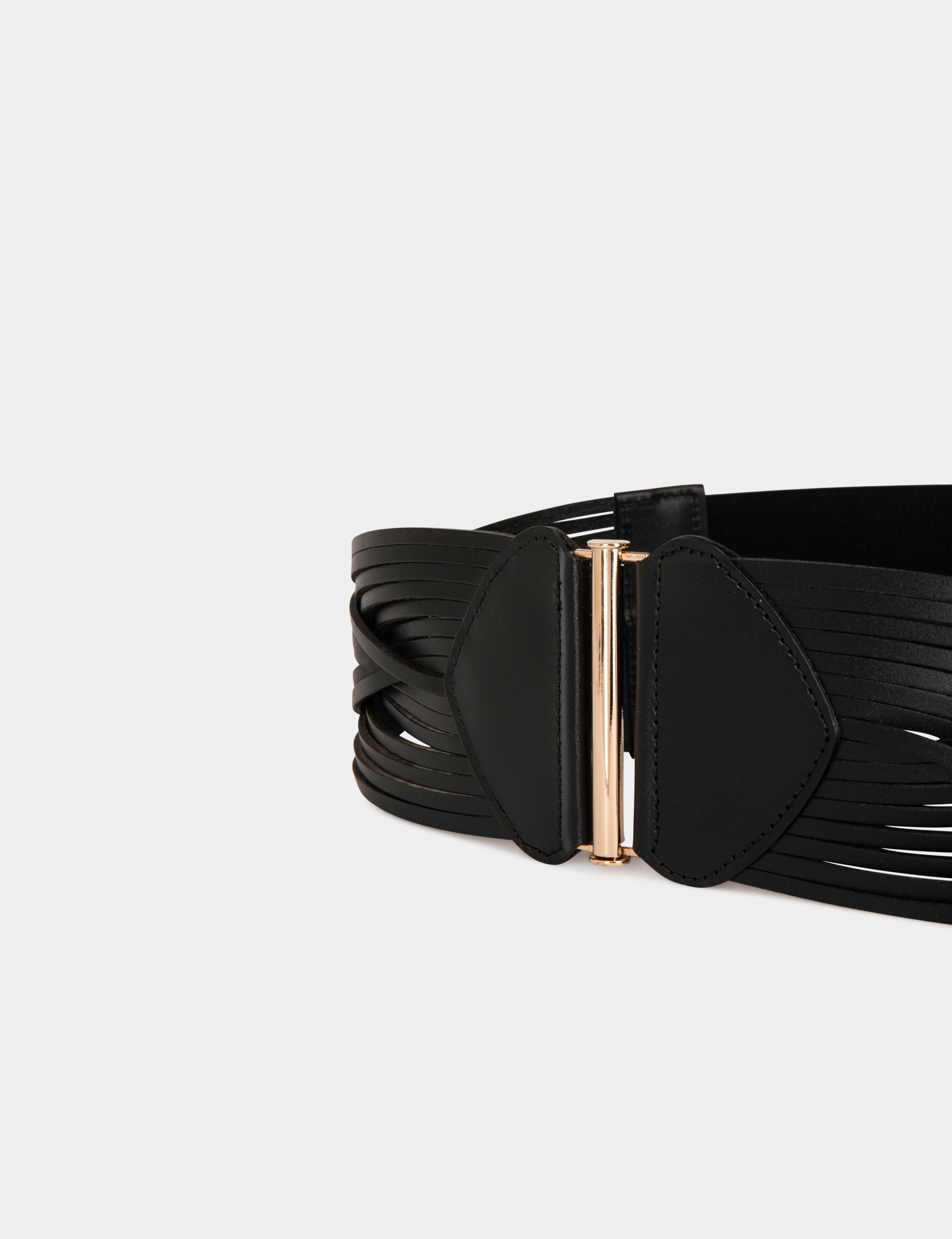 Elasticised leather belt with straps black ladies' Elasticised leather belt with straps black ladies'
