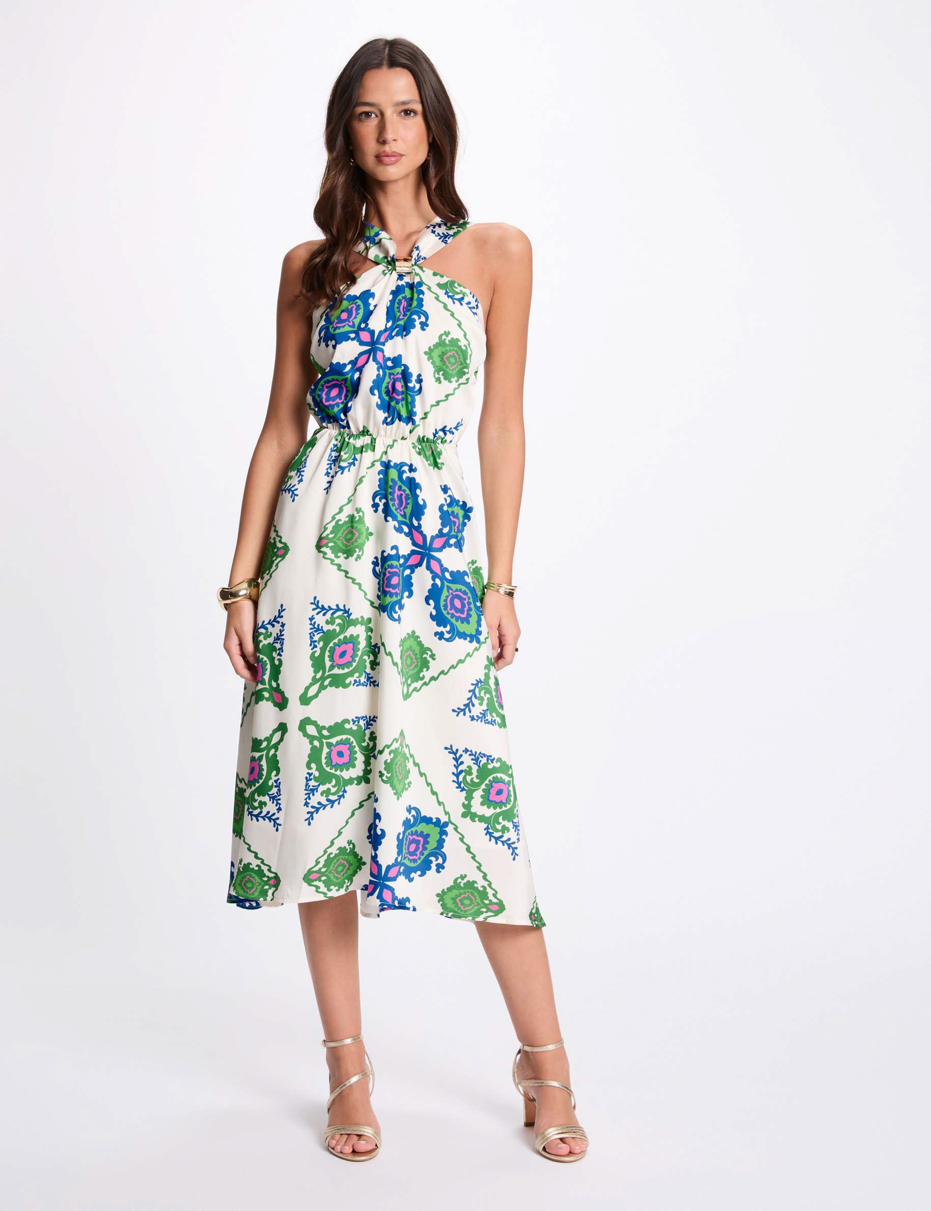 robe midi trapeze imprimee multicolore femme Robe midi trapèze imprimée multicolore femme