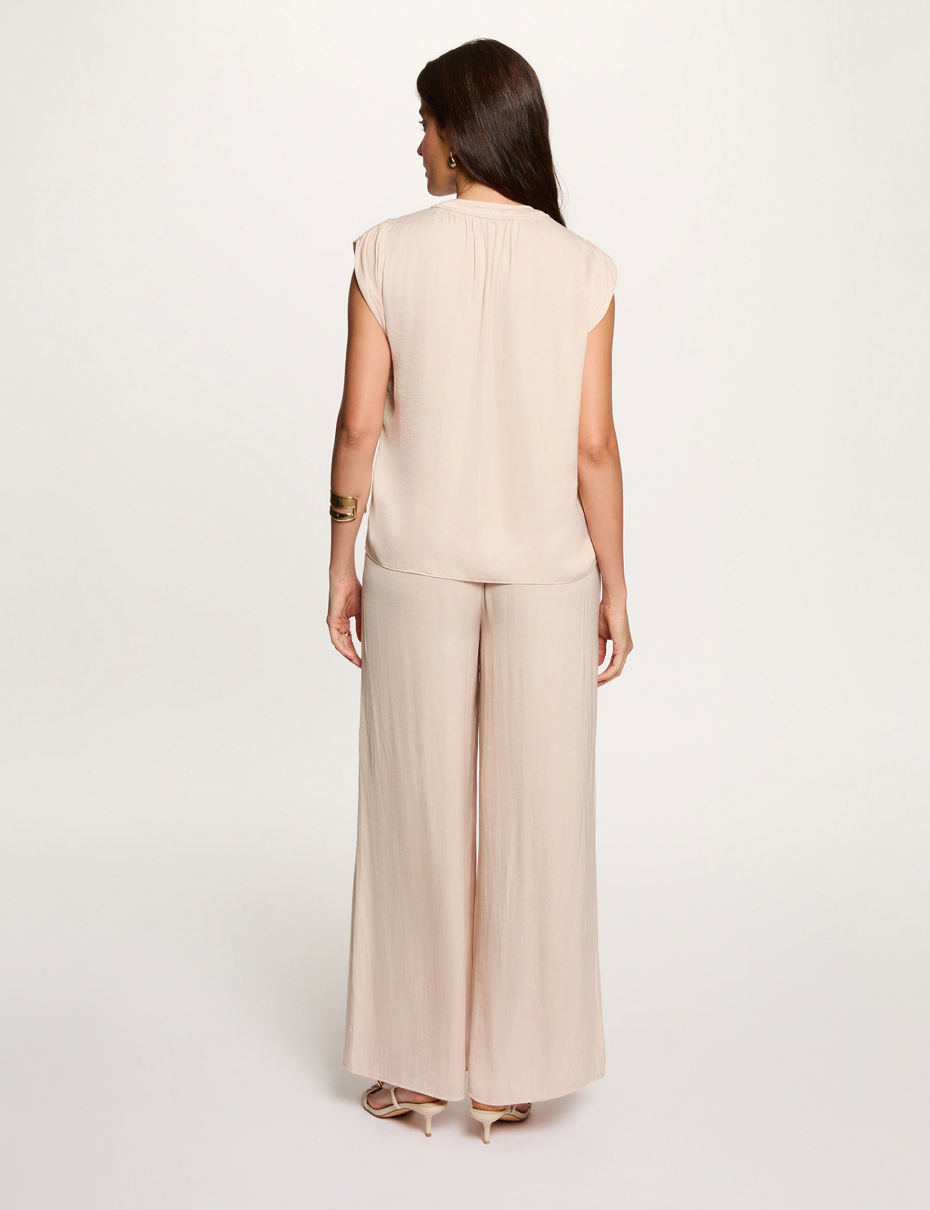 Flowy wide-leg trousers light beige women