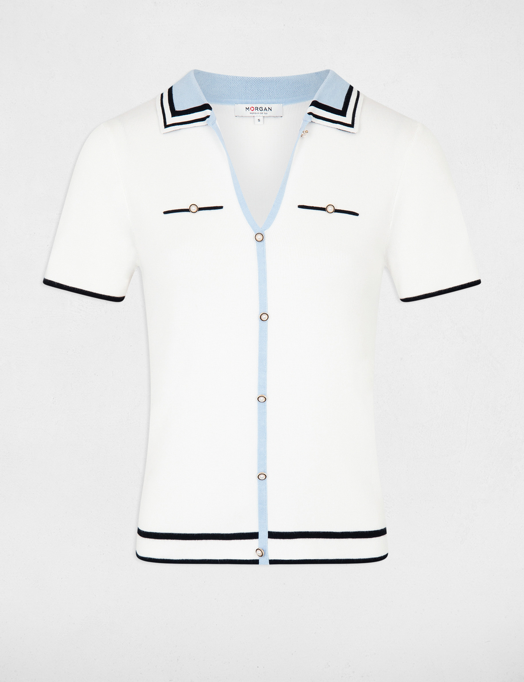 Jumper polo collar and short sleeves ecru ladies'