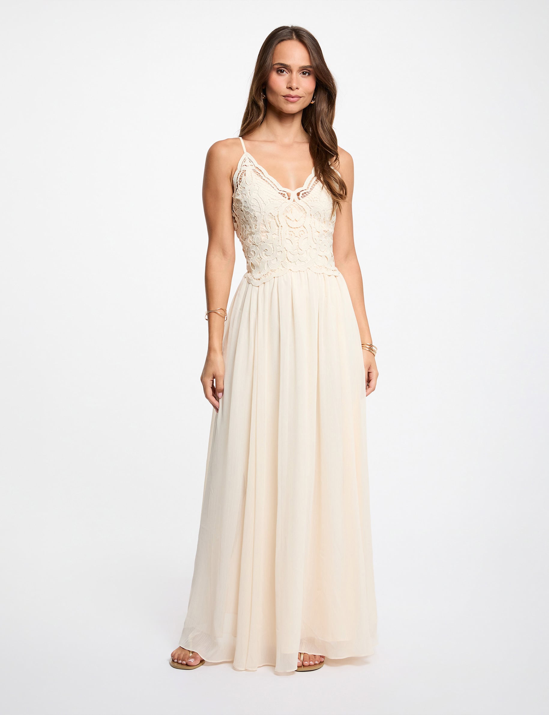 Long lace dress cream women
