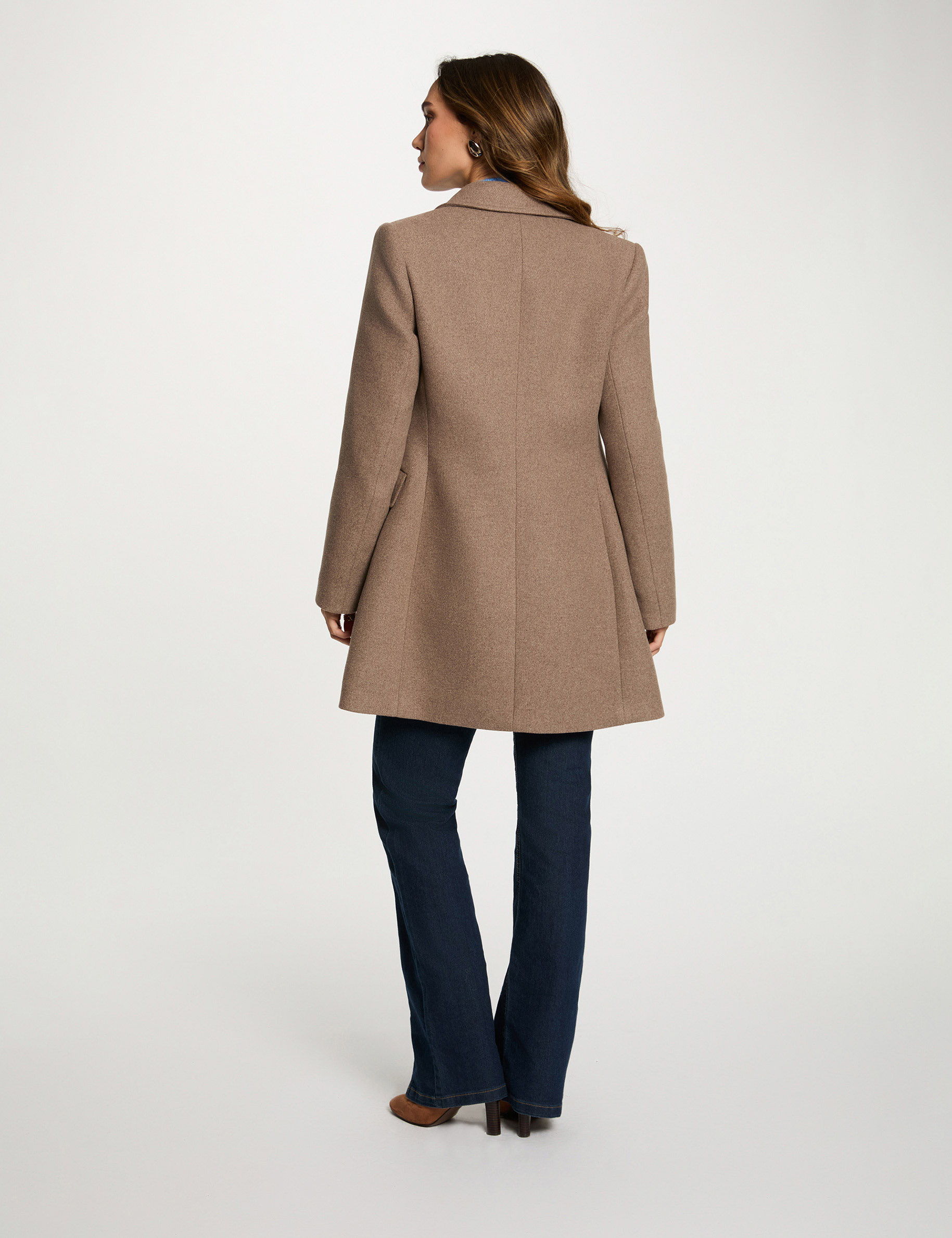 mi length coat with buttons taupe women Mi-length coat with buttons taupe women