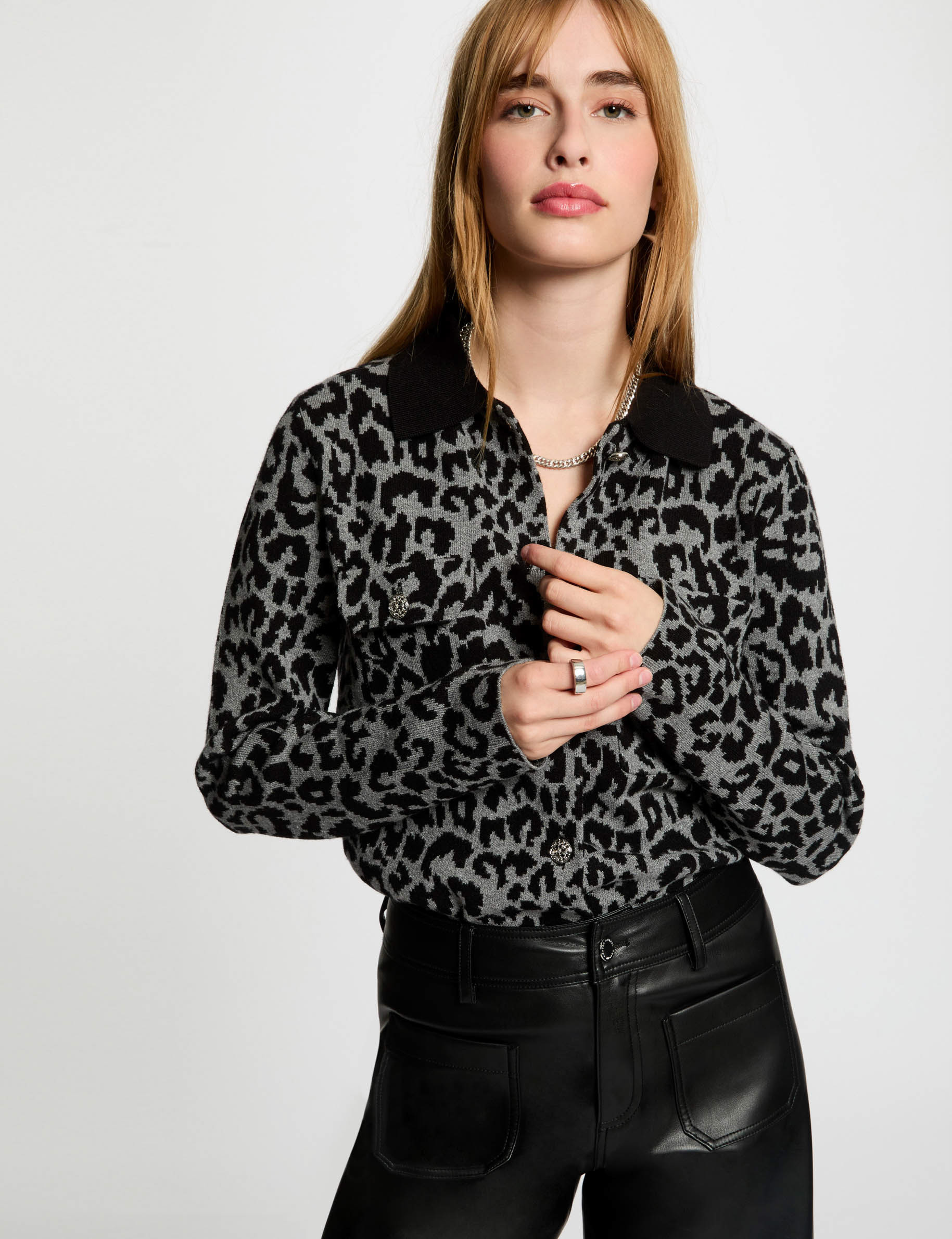 long sleeved printed cardigan mid grey women Long-sleeved printed cardigan mid-grey women