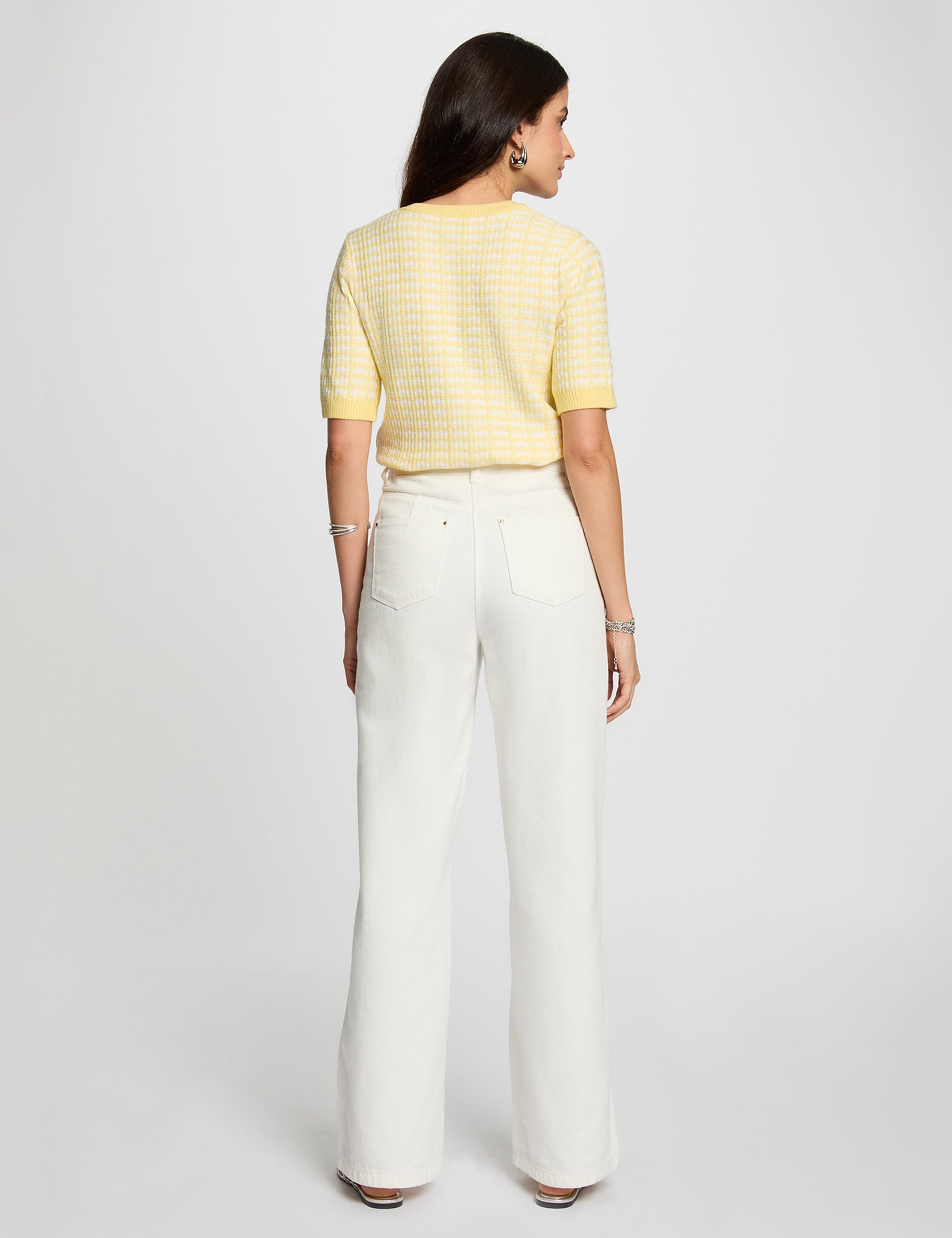 Gilet manches courtes imprimé ivoire femme