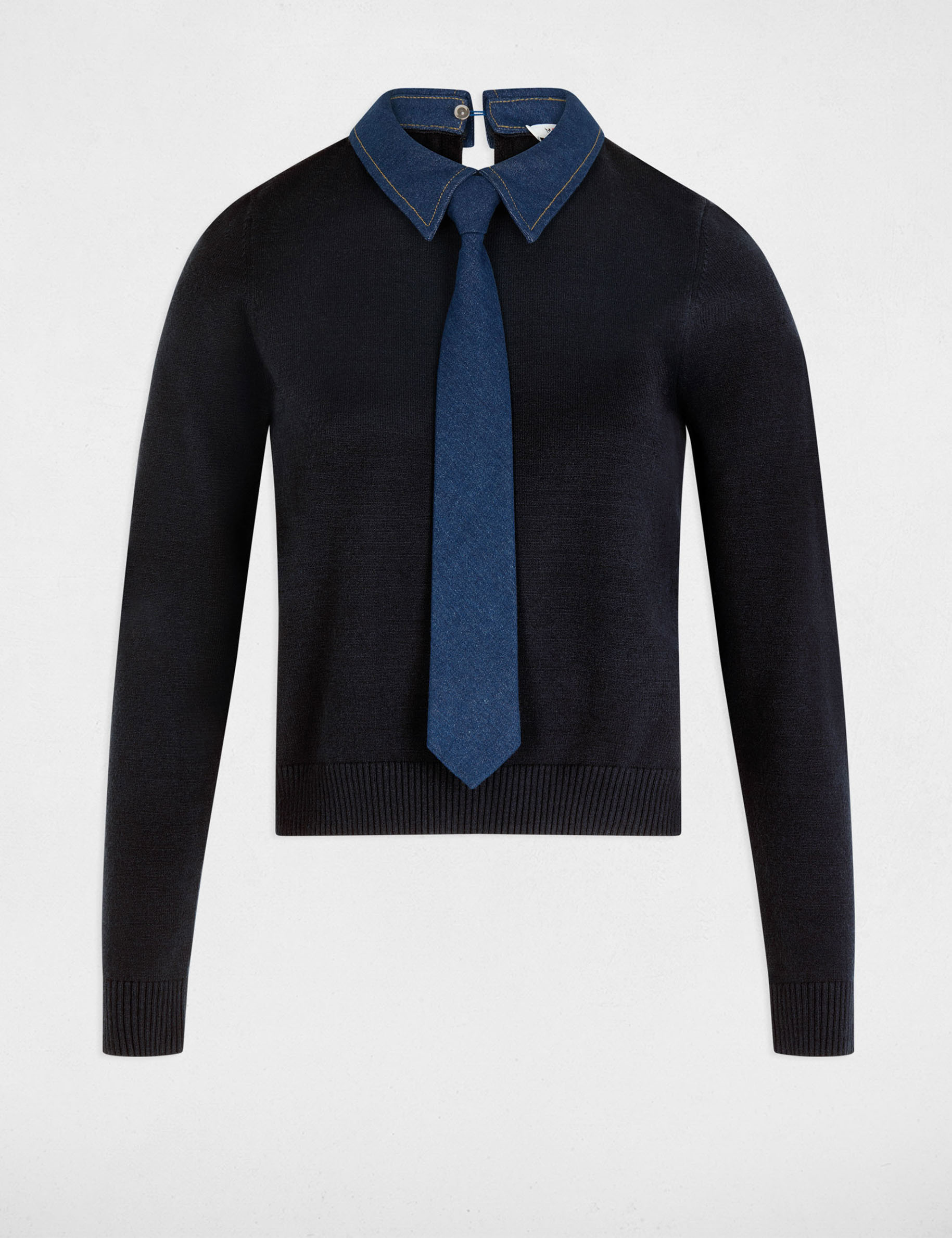 Sweater with a turned-down collar navy blue women