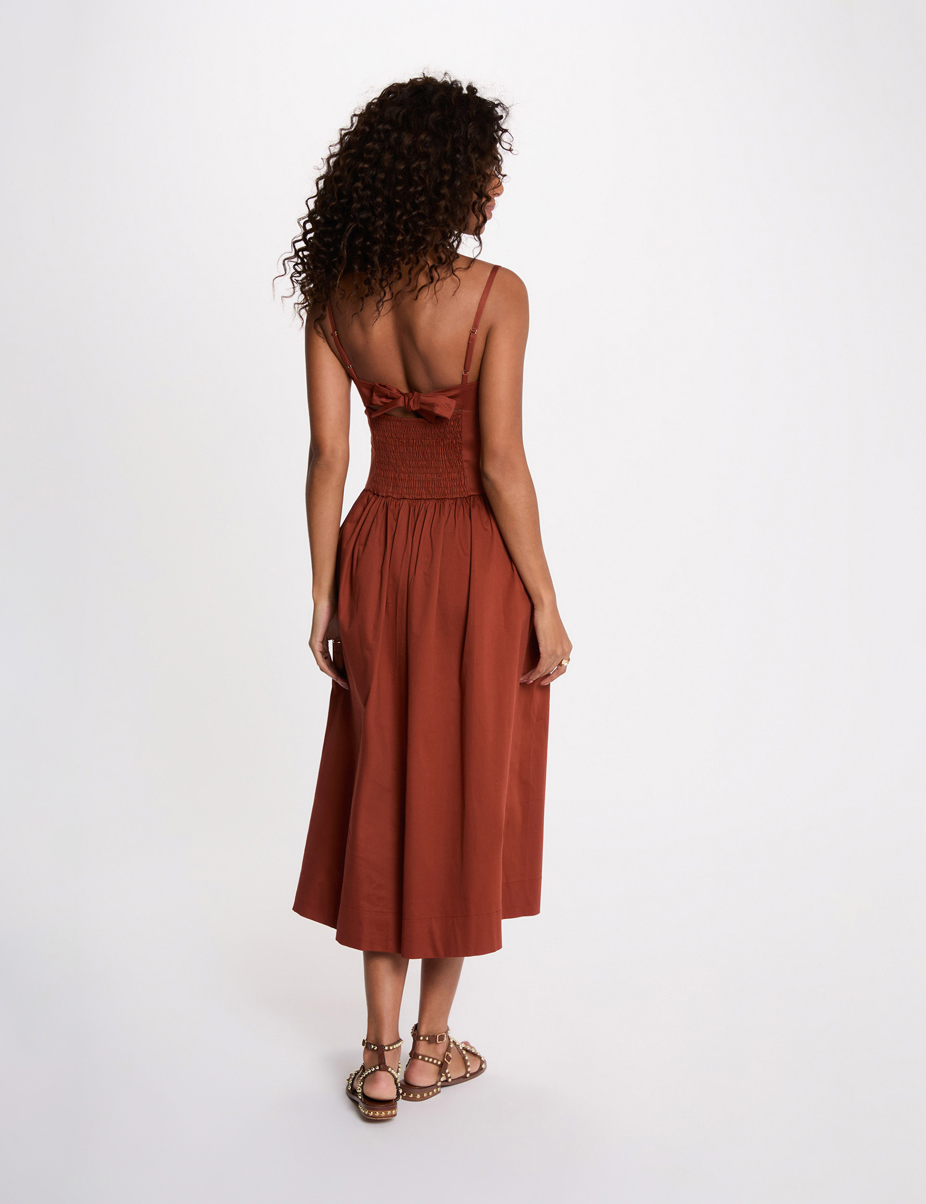 Dress with thin strap neckline cognac brown women