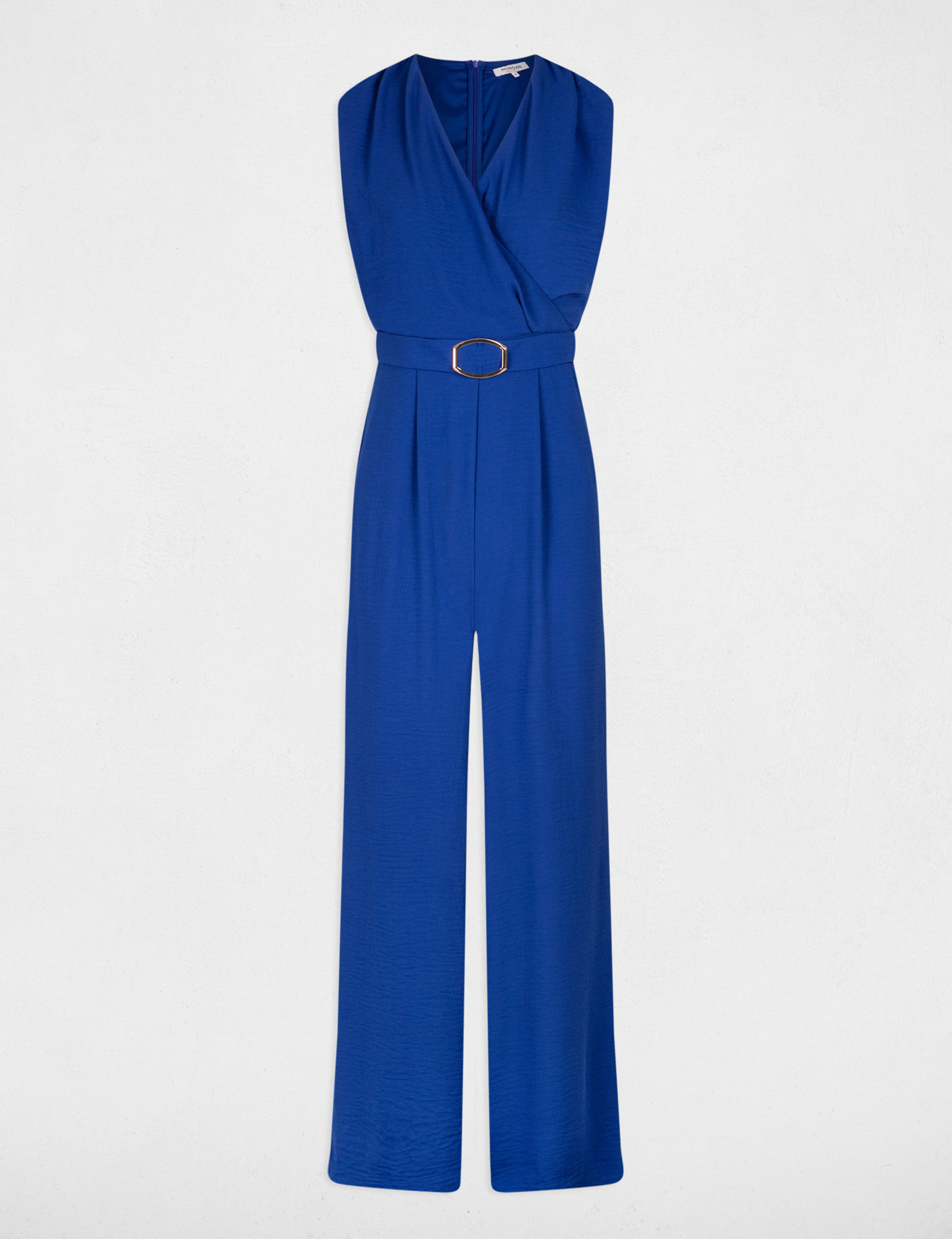 Wide leg jumpsuit with buckle detail electric blue ladies'