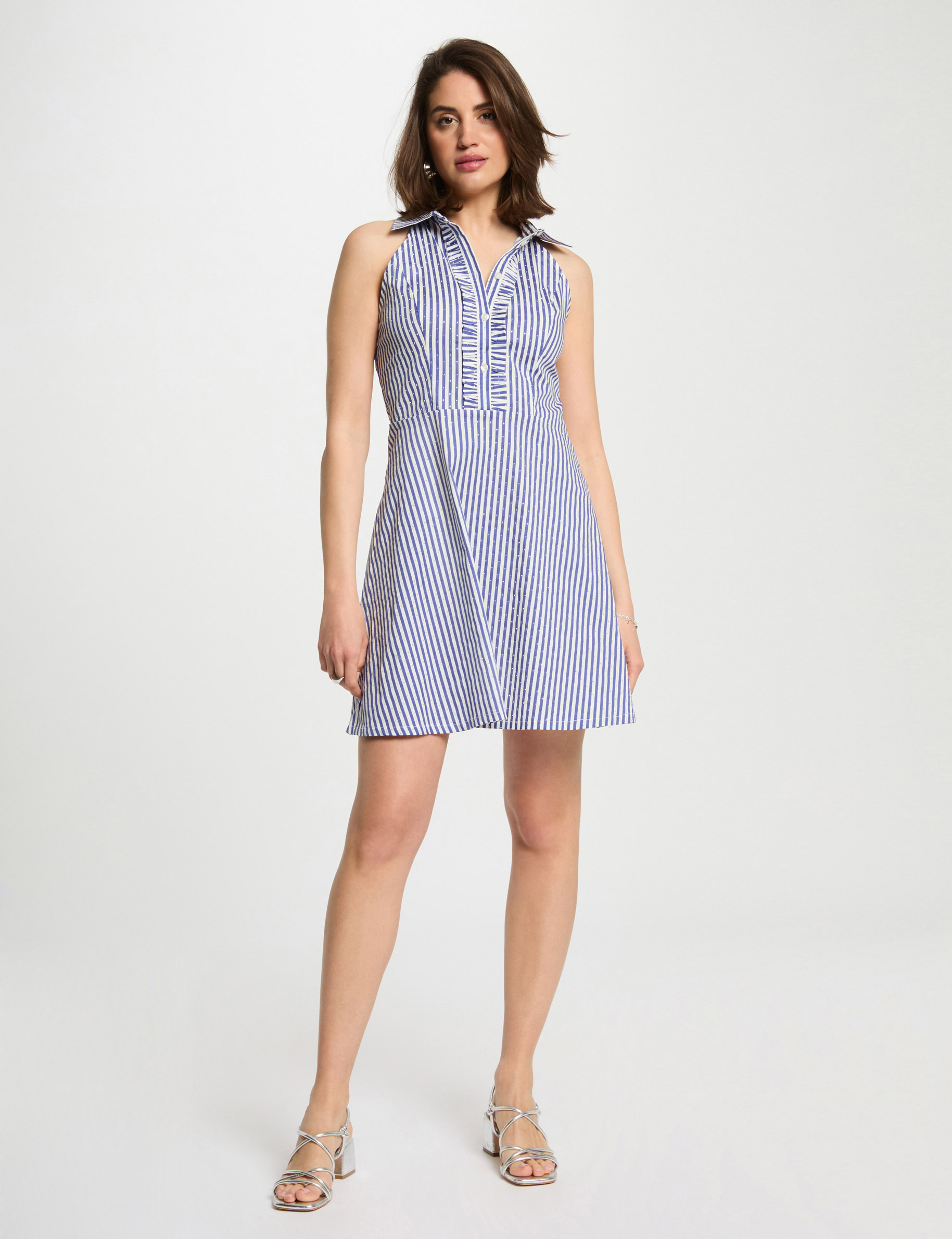 striped a line mini dress multicolor women Striped A-line mini dress multicolor women