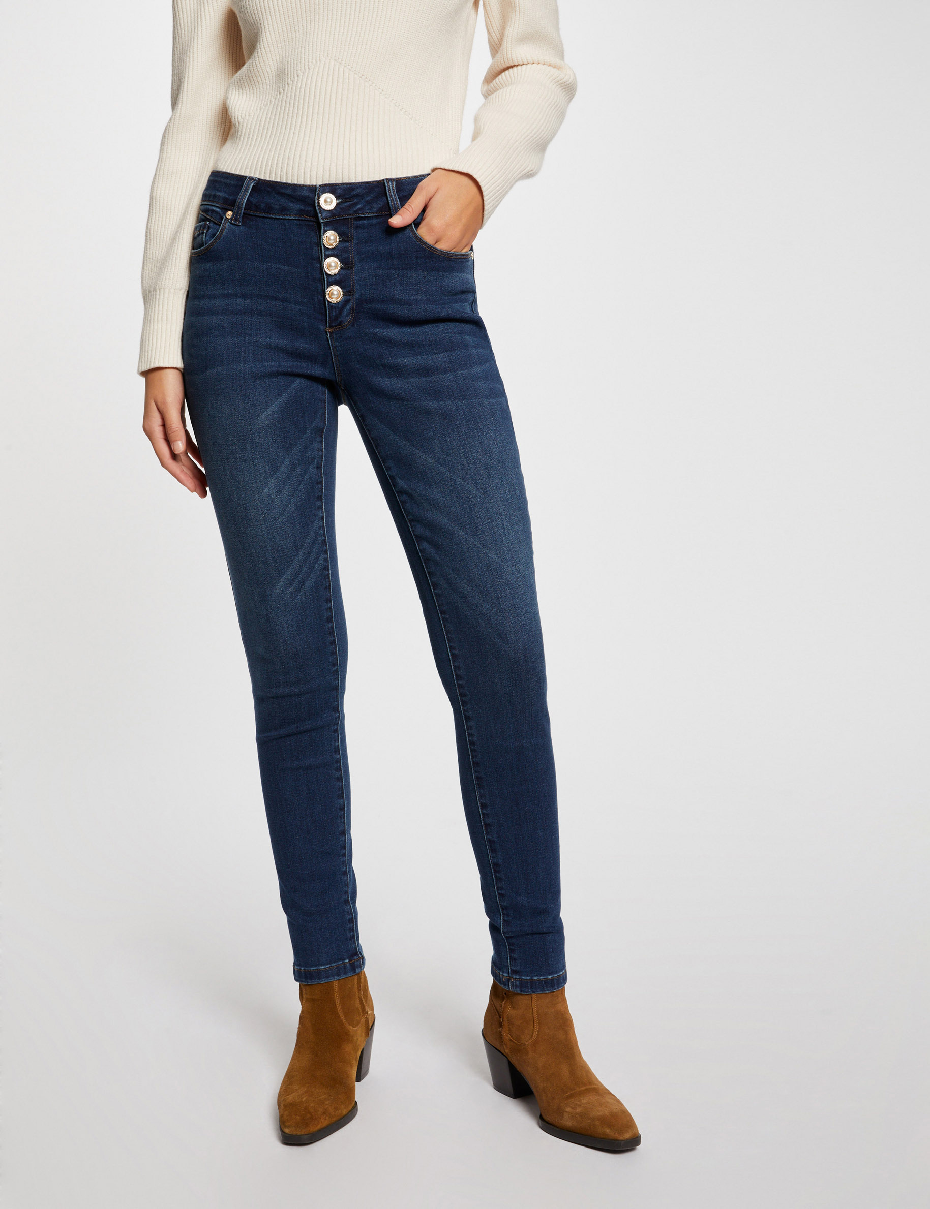 Buttoned skinny jeans stone denim ladies'