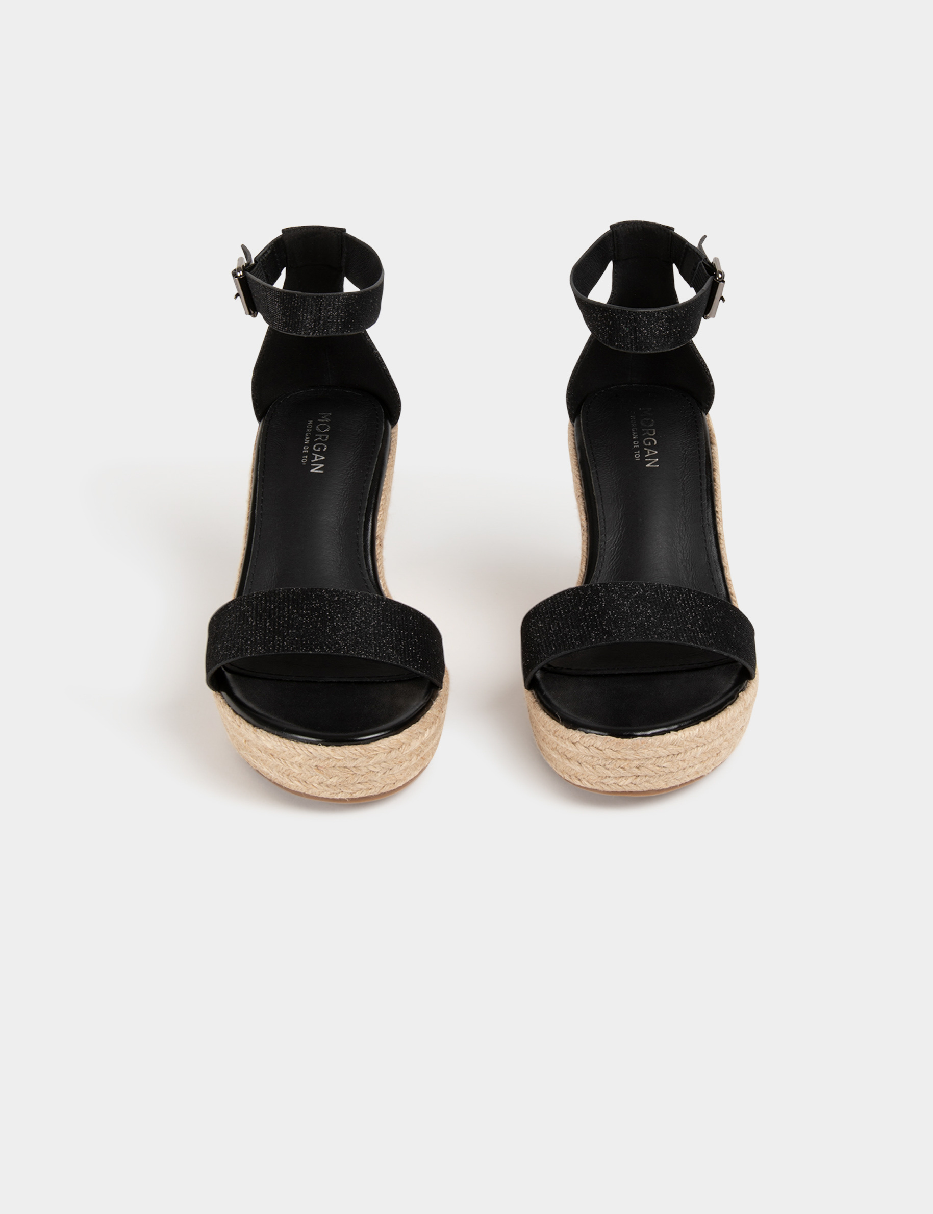Sandals with wedge heels and spangles black women Morgan
