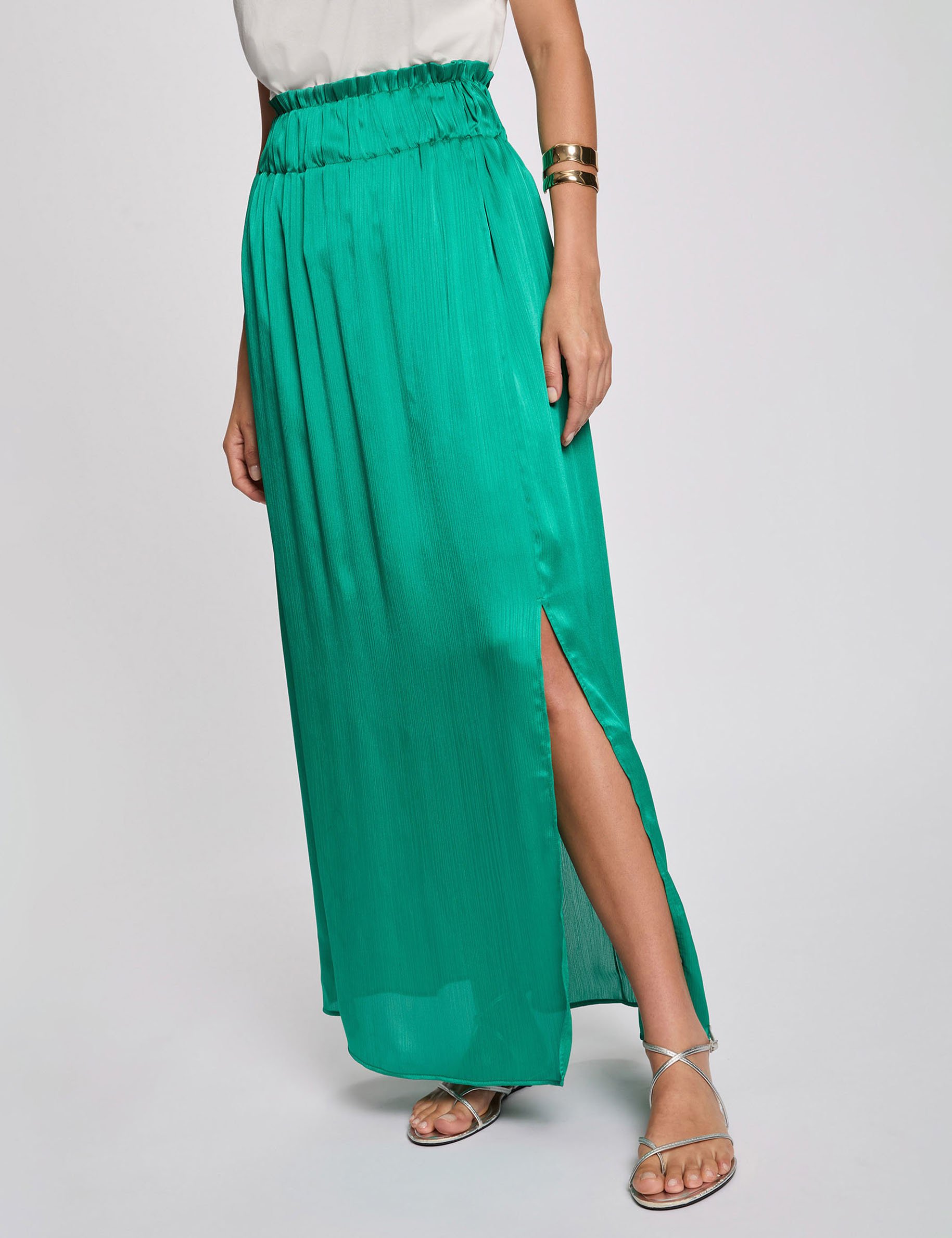 jupe longue satinee vert femme Jupe longue satinée vert femme