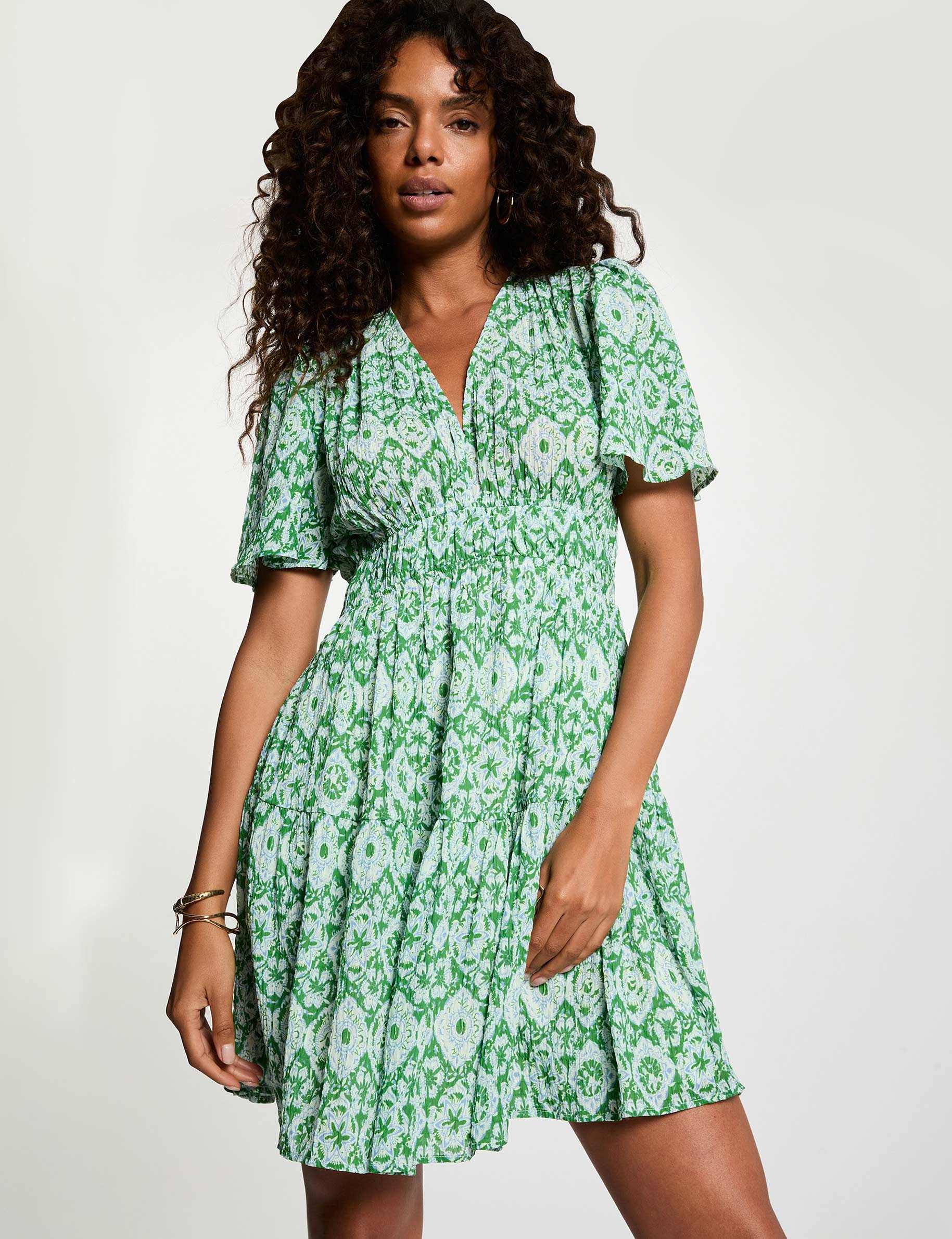 Short dress with V-neck multicolor women